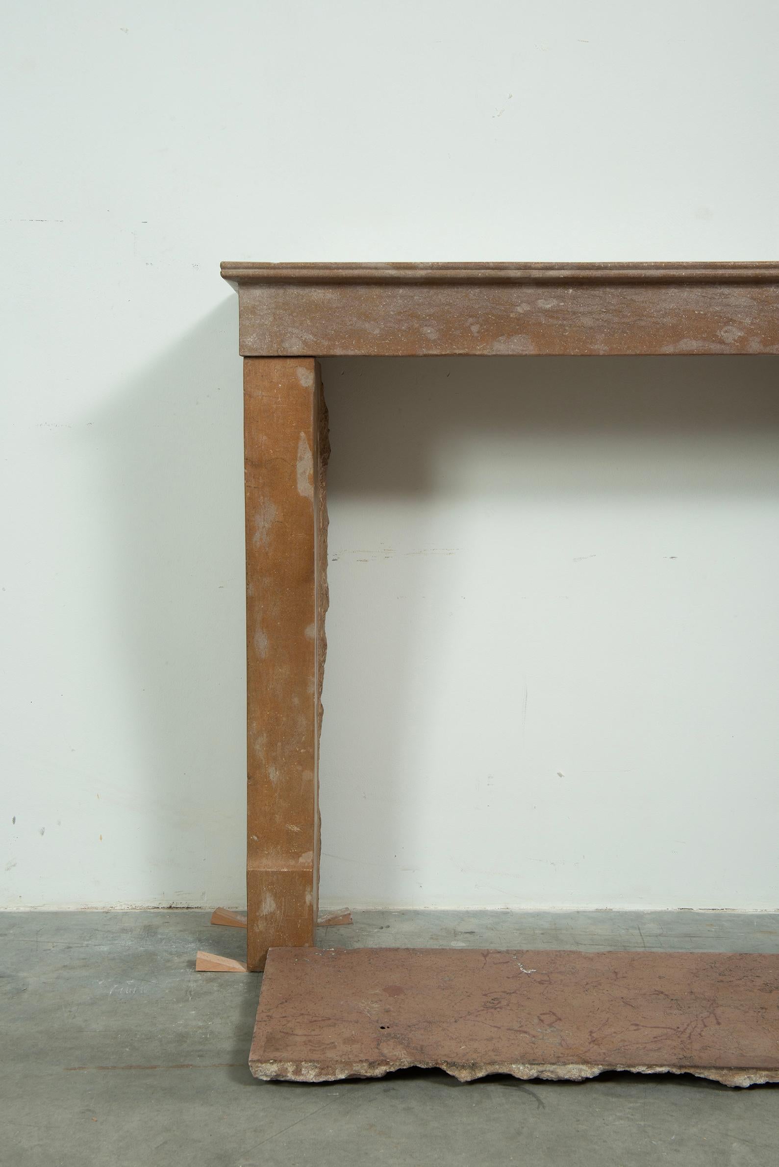 Cosy Colored French Style Limestone Fireplace with Hearth For Sale 8
