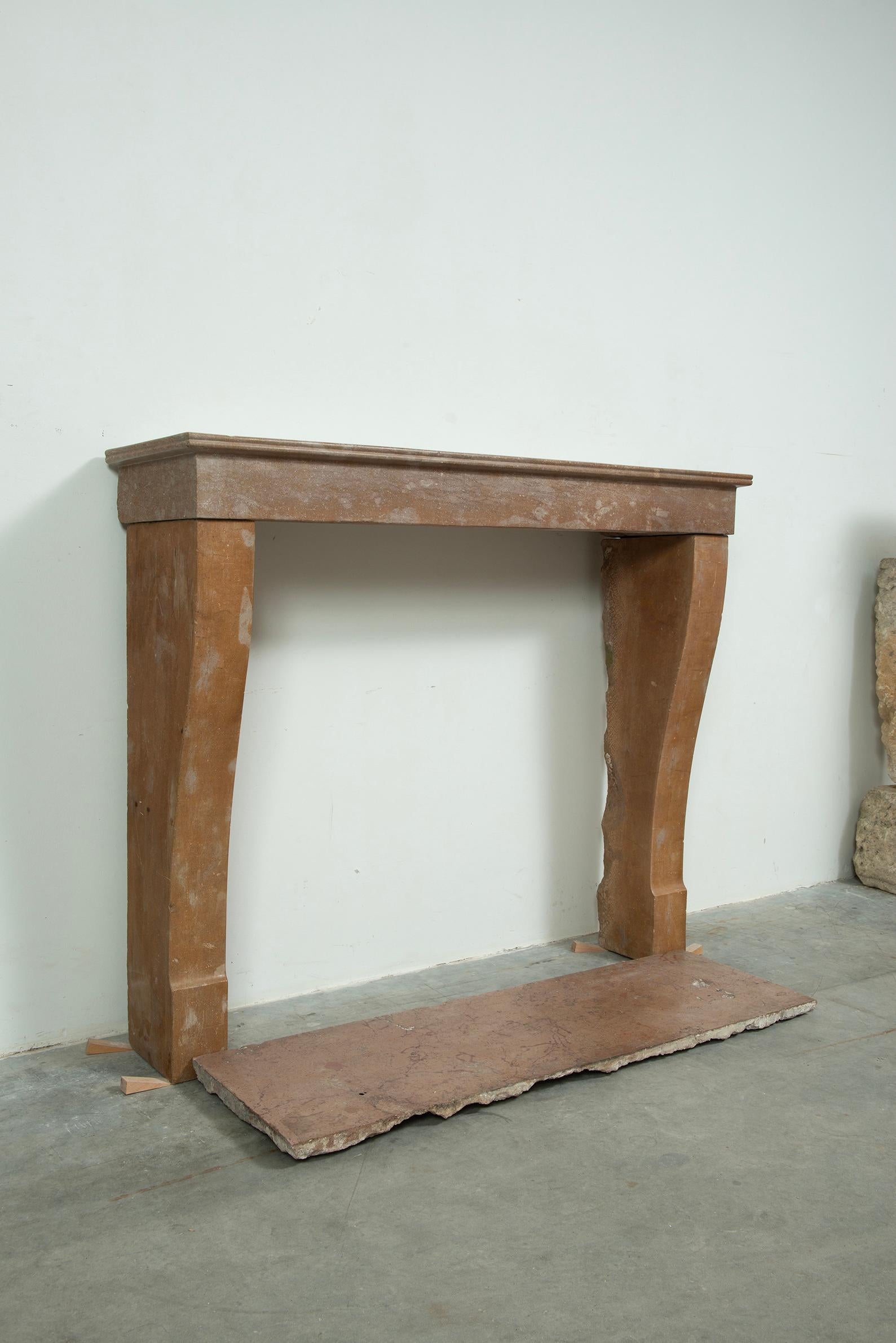 19th Century Cosy Colored French Style Limestone Fireplace with Hearth For Sale