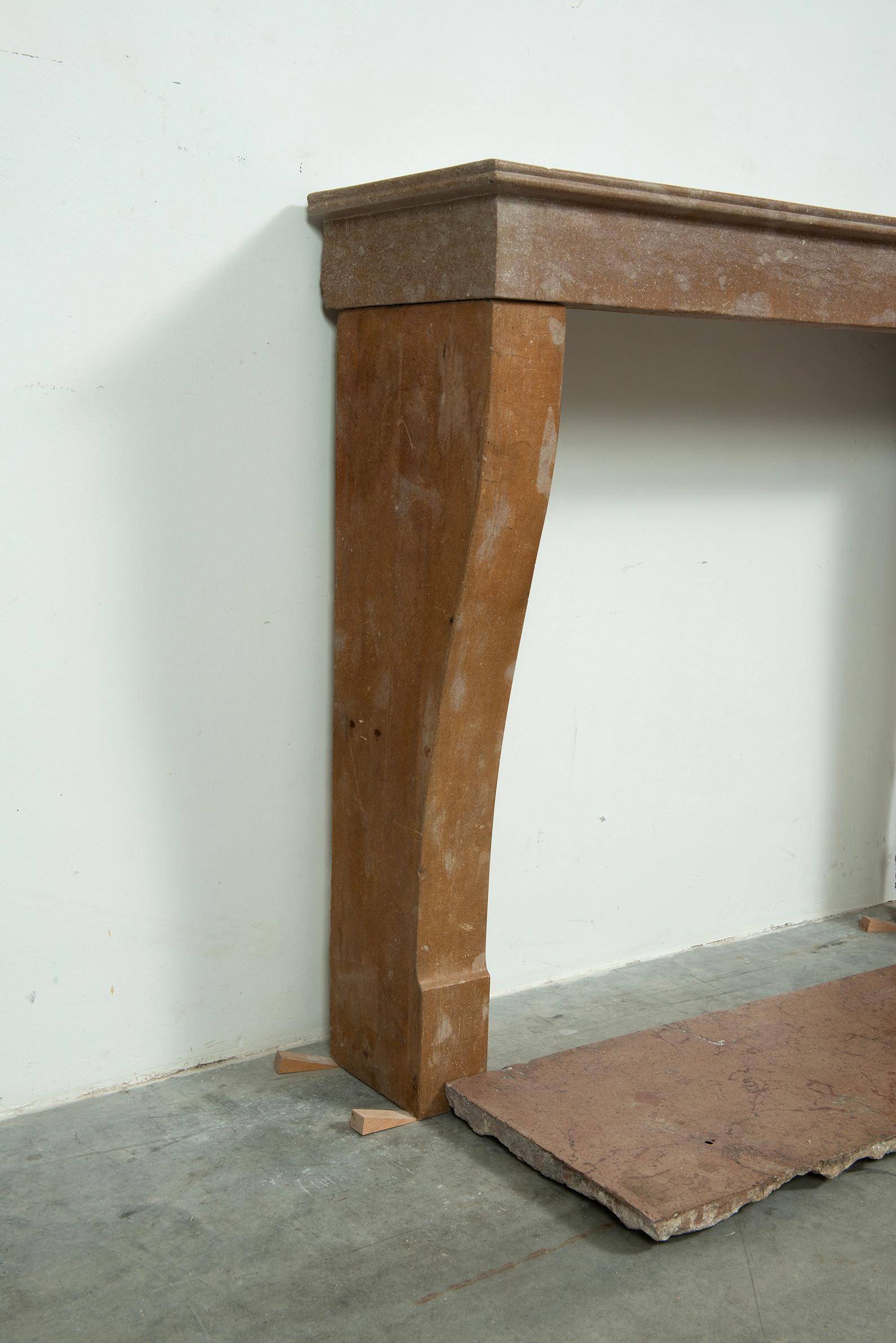 Cosy Colored French Style Limestone Fireplace with Hearth For Sale 1