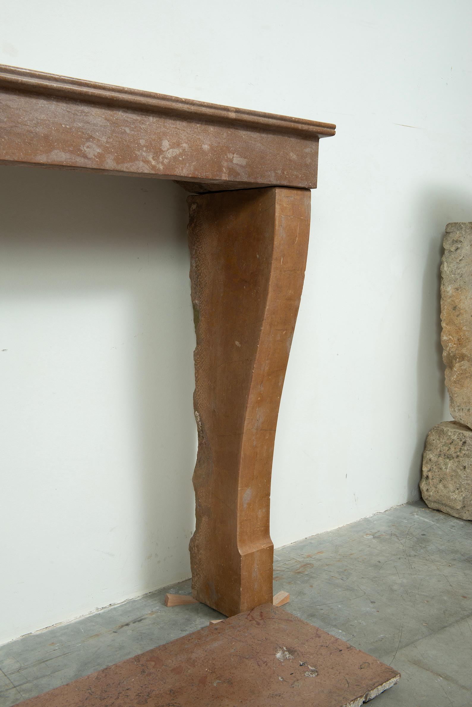 Cosy Colored French Style Limestone Fireplace with Hearth For Sale 2