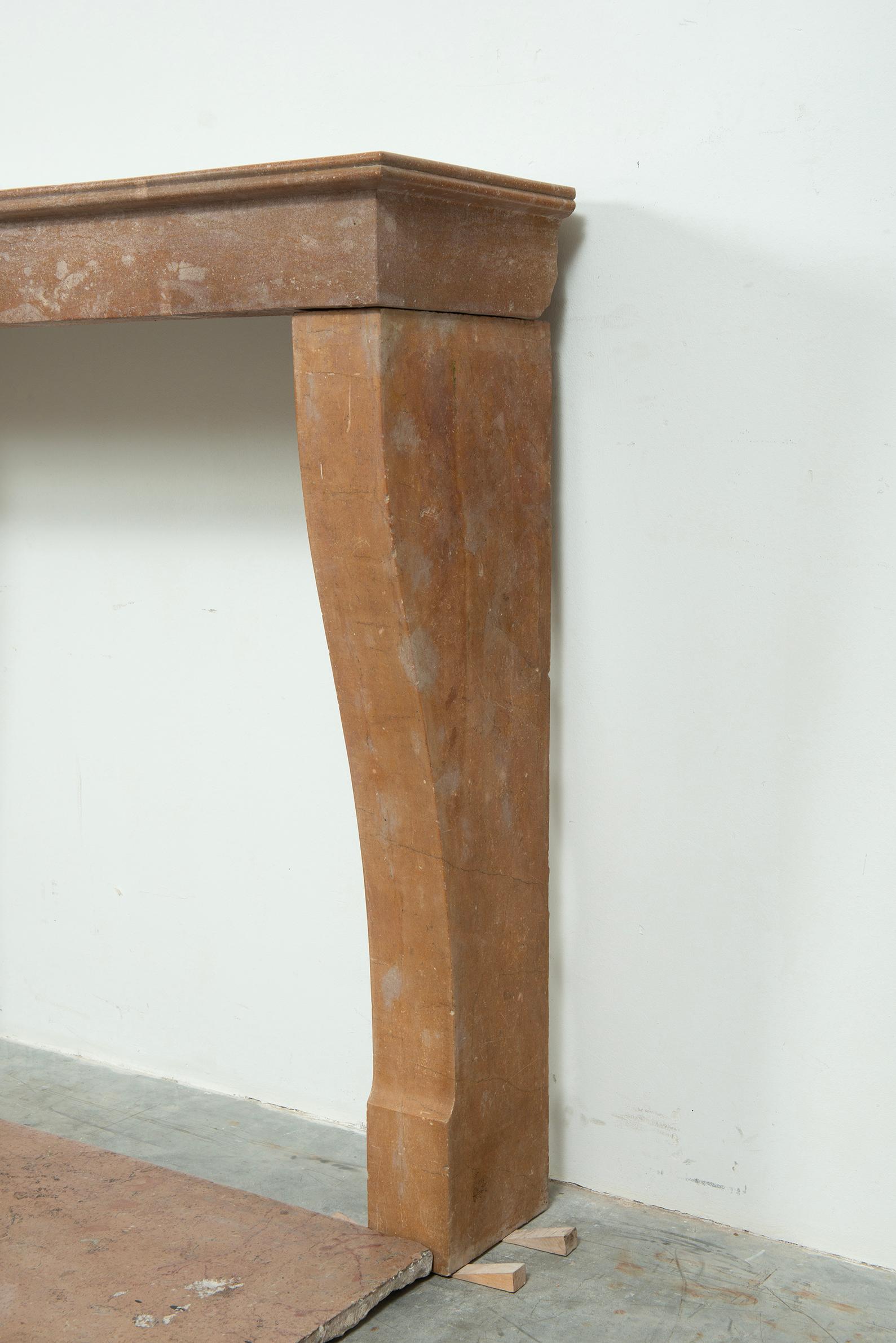 Cosy Colored French Style Limestone Fireplace with Hearth For Sale 4