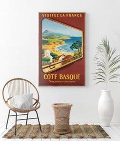 Cote Basque 1952 SNCF French Railway Travel Poster. Jean Garcia
