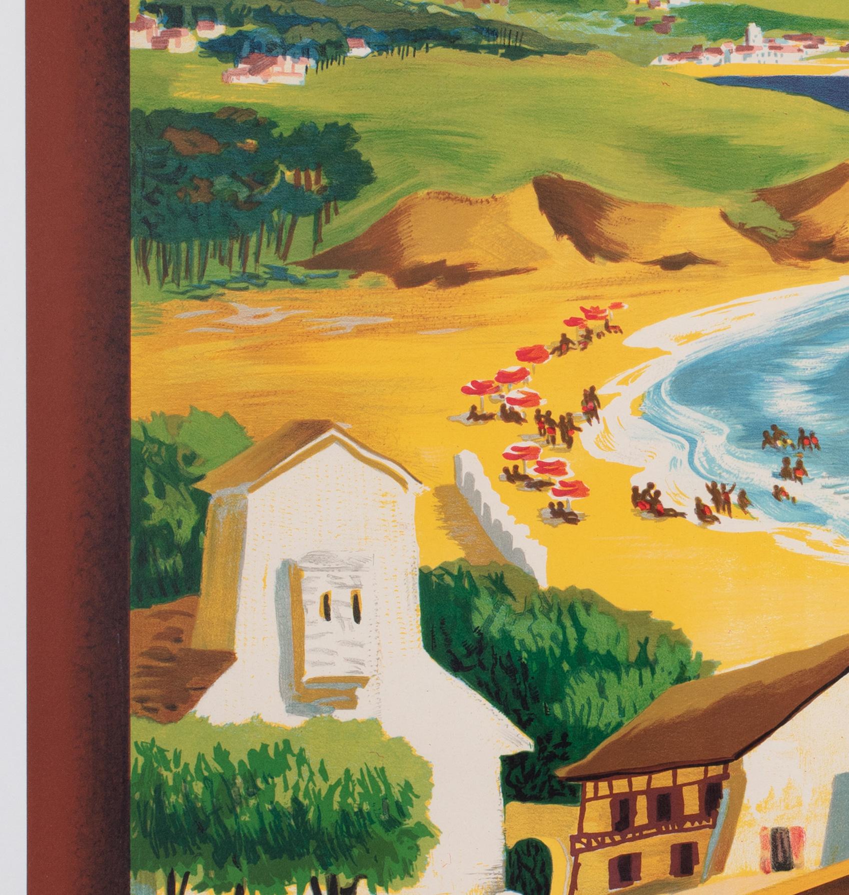 Linen Cote Basque 1952 SNCF French Railway Travel Poster. Jean Garcia For Sale