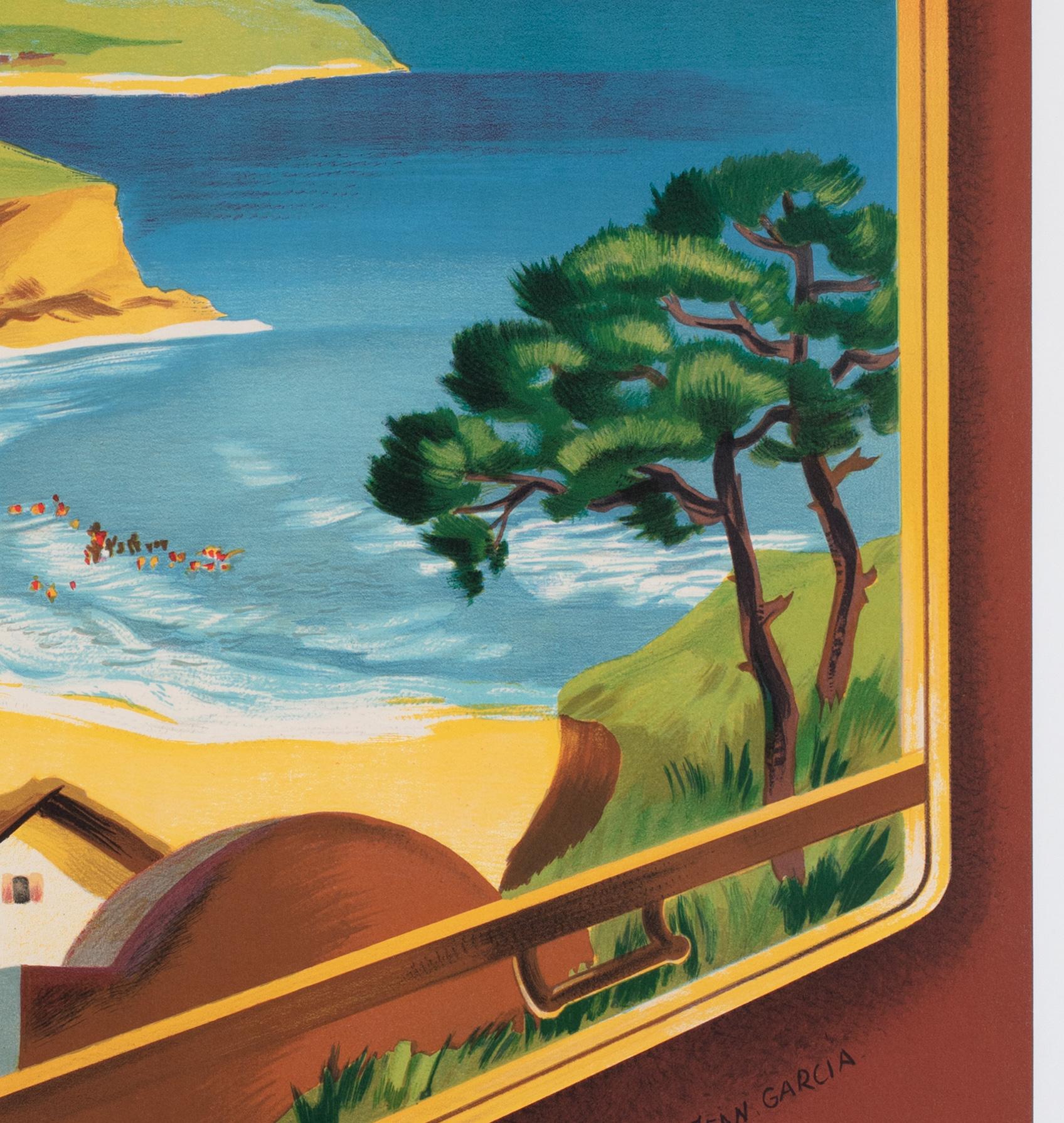 Cote Basque 1952 SNCF French Railway Travel Poster. Jean Garcia For Sale 1