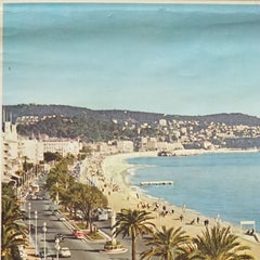 Cote d Azur near Nice France Maritime Waterfront Wall Chart 1970s Car Poster
