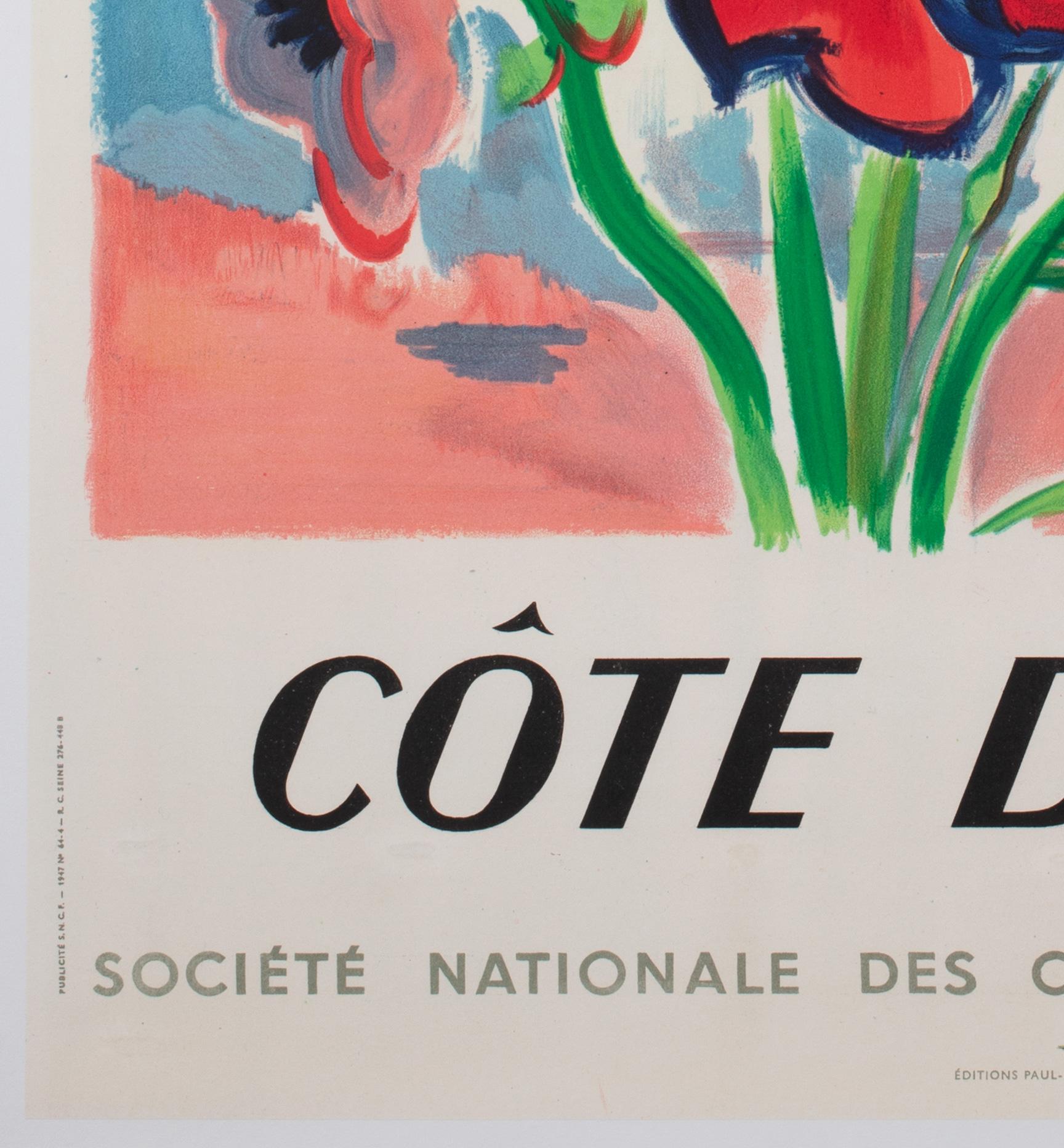 Cote d'Azur 1947 SNCF French Railway Travel Advertising Poster, Jal 2