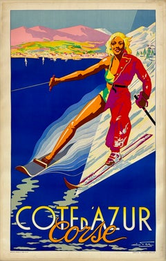 COTE D'AZUR CORSE Original Vintage French Riviera Travel Tourism Corsica Poster