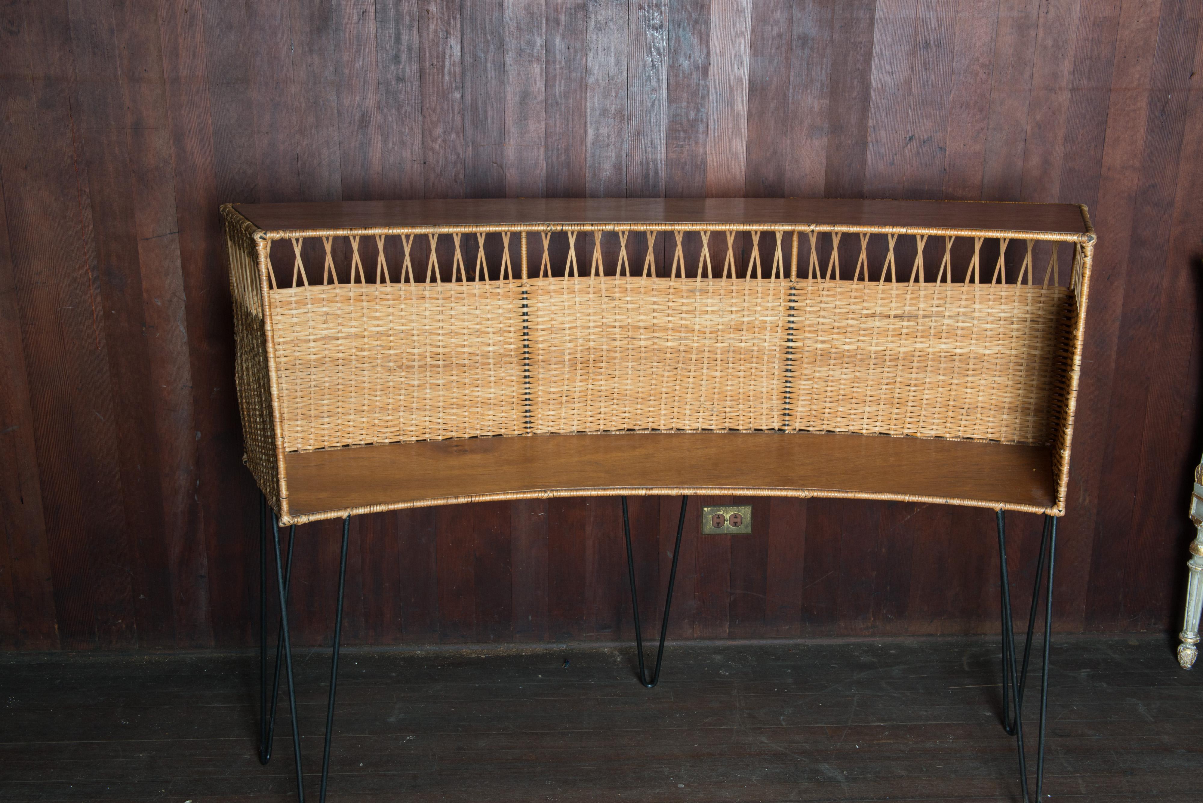 Mid-20th Century Cote D'Azur Curved Rattan Bar and Three Stools