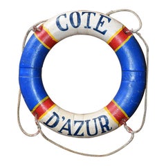 Vintage Côte d'Azur French Riviera Nautical Life Preserver in Red White and Blue, France