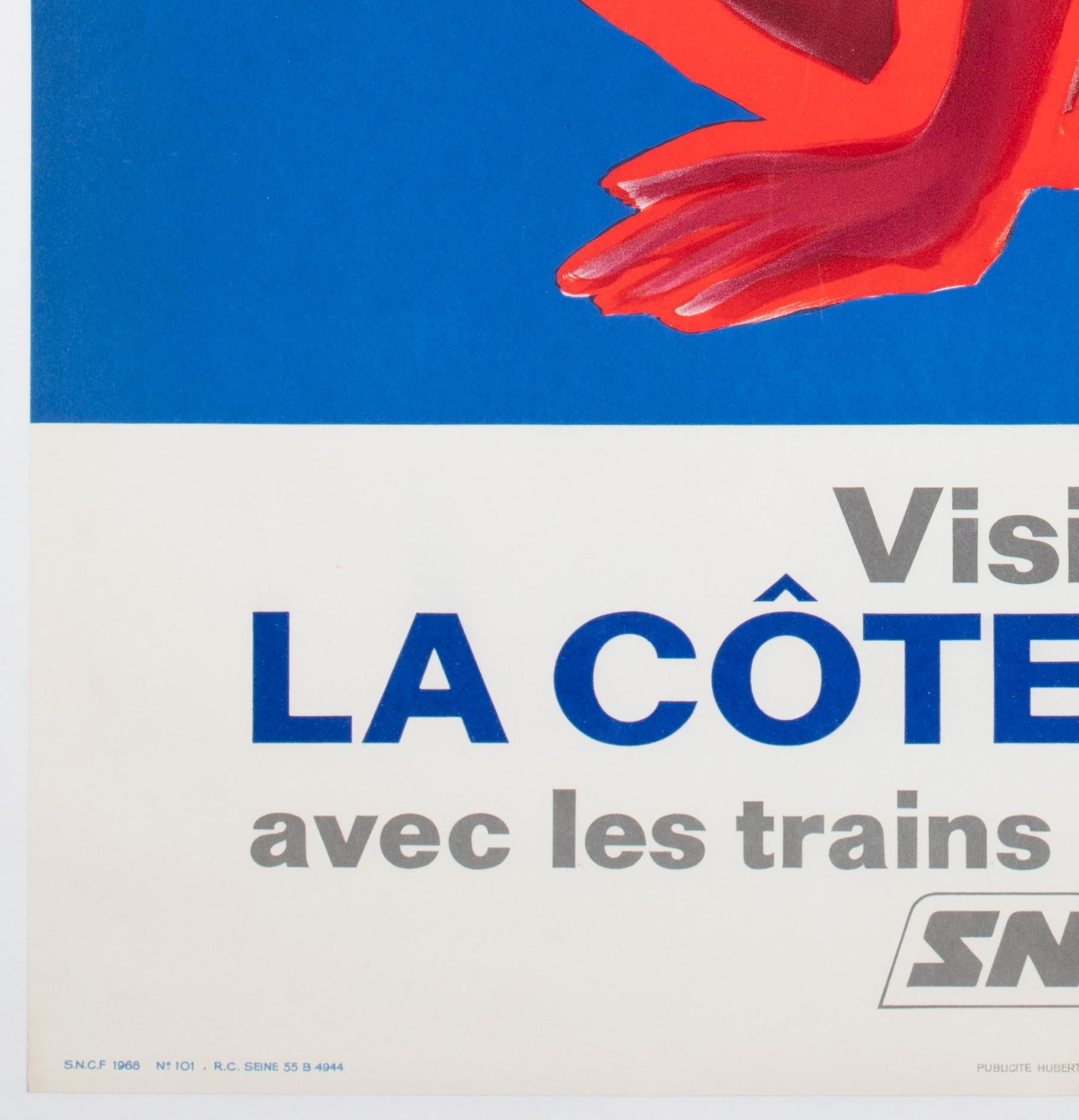 Lin Affiche publicitaire de voyage Côte d'Azur SNCF 1968, Bernard Villemot en vente