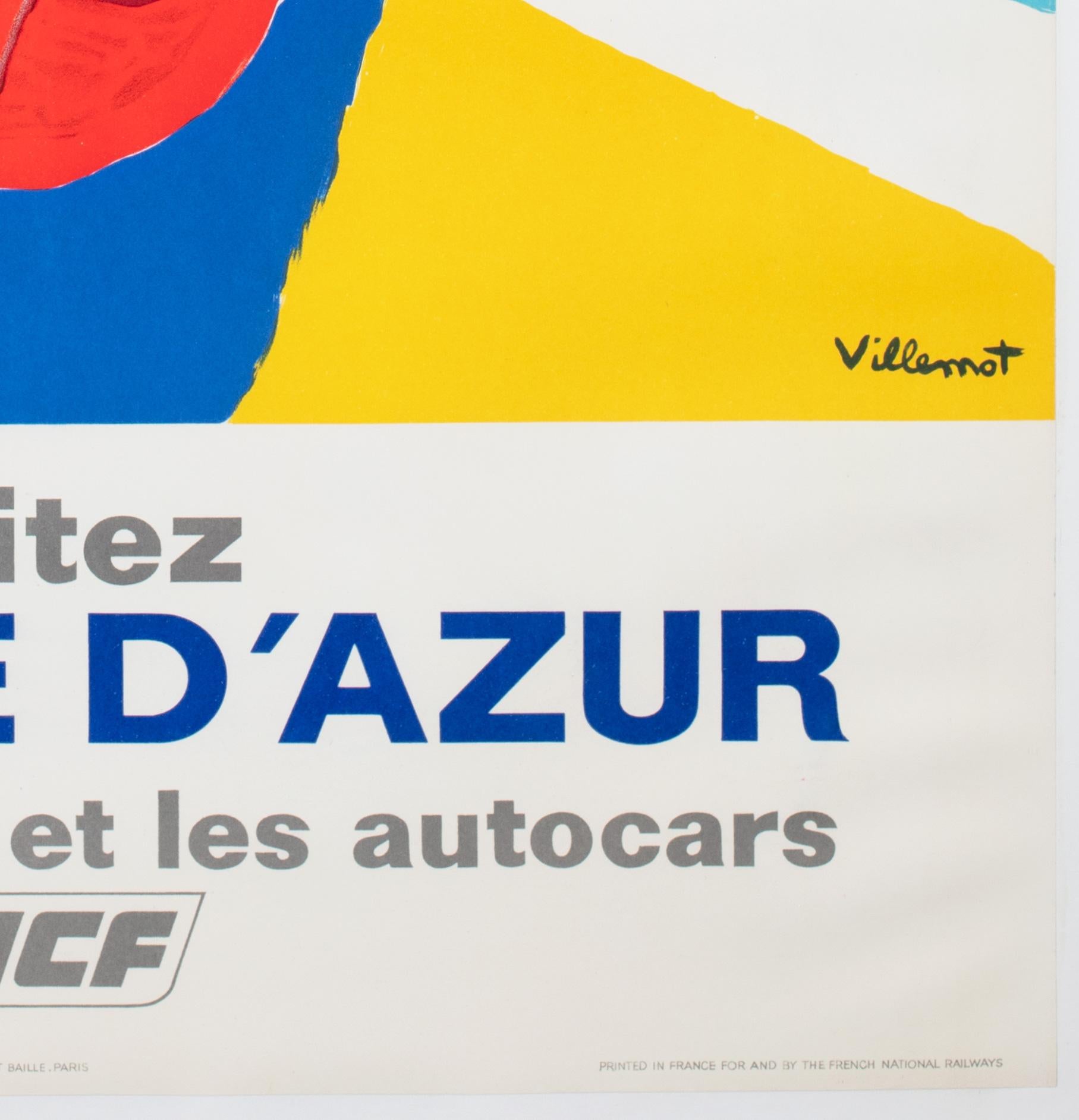 Affiche publicitaire de voyage Côte d'Azur SNCF 1968, Bernard Villemot en vente 1