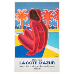 Cote d'Azur SNCF 1968 Cartel publicitario de viajes, Bernard Villemot