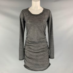 COTELAC Size S Grey Heather Wool & Polyester Ruched Mini Dress