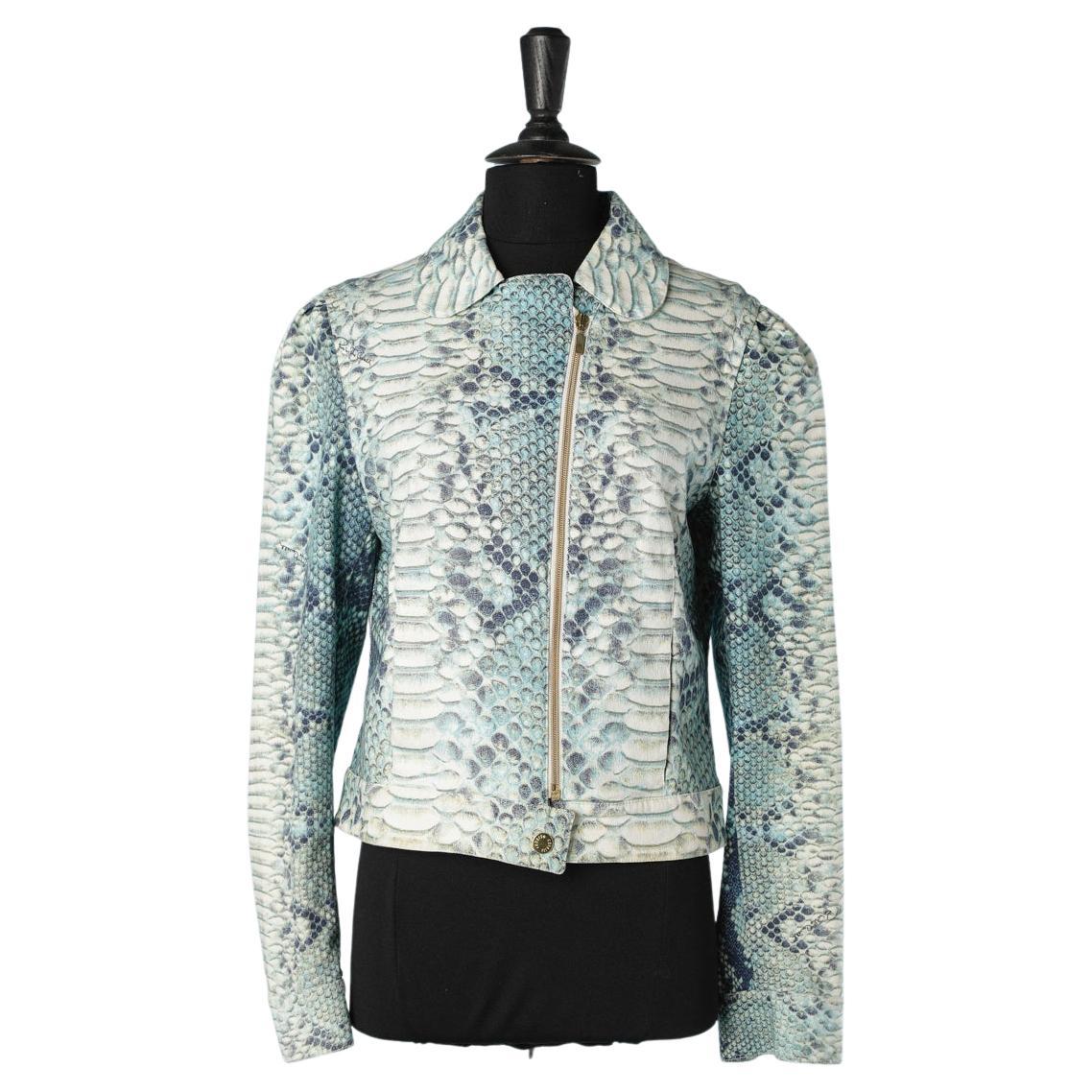 Coton jacket with zip and snake print Roberto Cavalli  For Sale