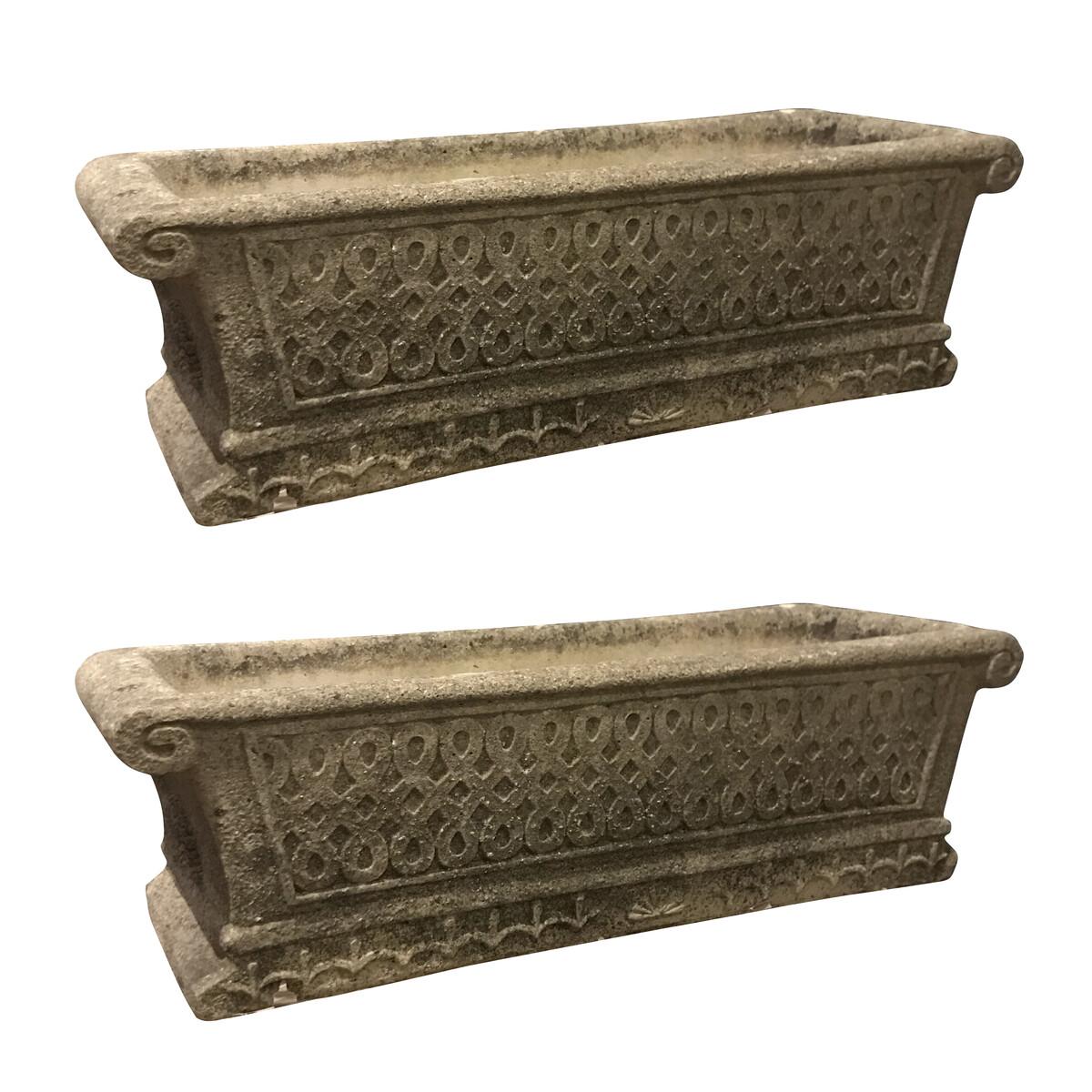 Cotswald Studio Pair Rectangular Shaped Stone Planters, English, circa 1900