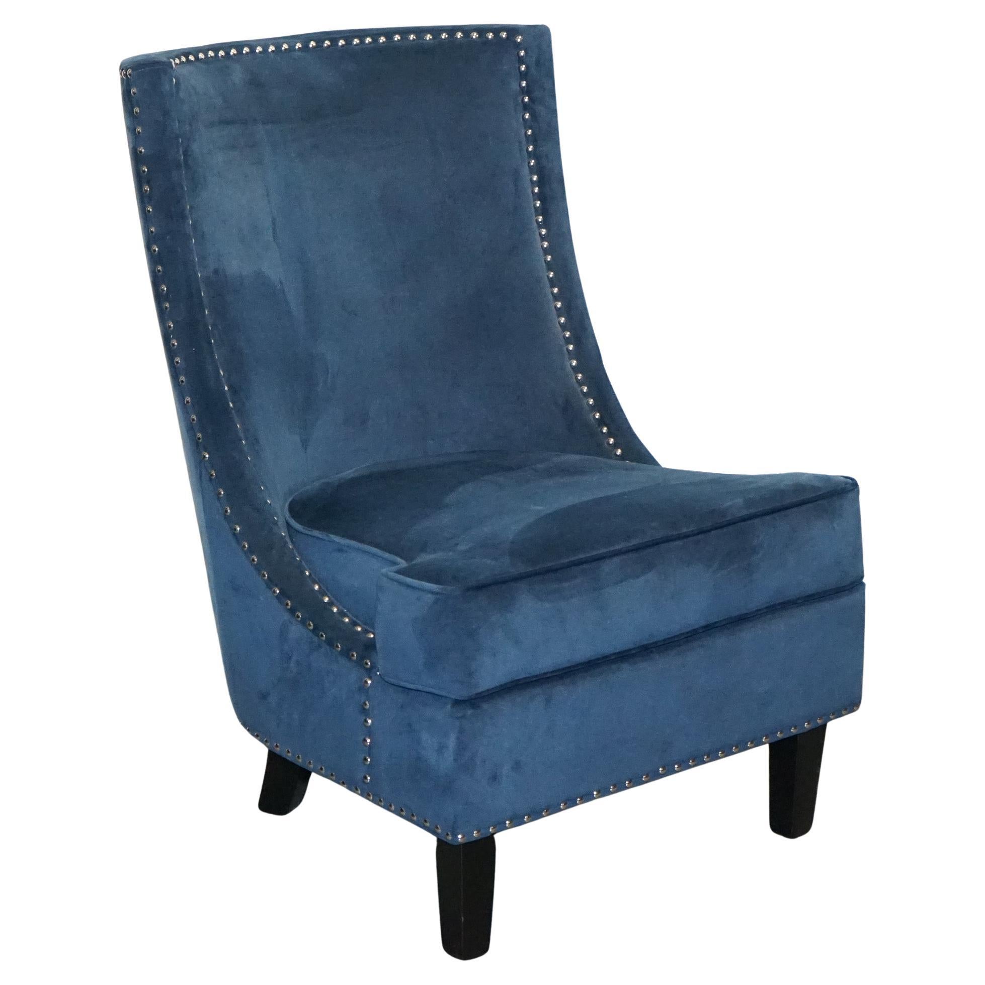 COTSWOLD LUXE EX SHOWROOM NAVY SLIPPER CHAIR WITH SILVER STUD DETAiL For Sale