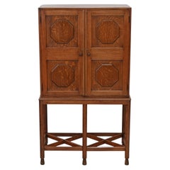 Cotswold School Oak Cabinet On Stand Circa 1920's