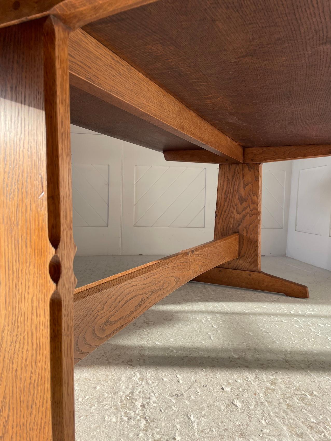 Hand-Crafted Cotswold School Oak Refectory Table Made By Fred Gardiner