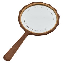 Retro Cotswold School Walnut Arts & Crafts Hand Mirror