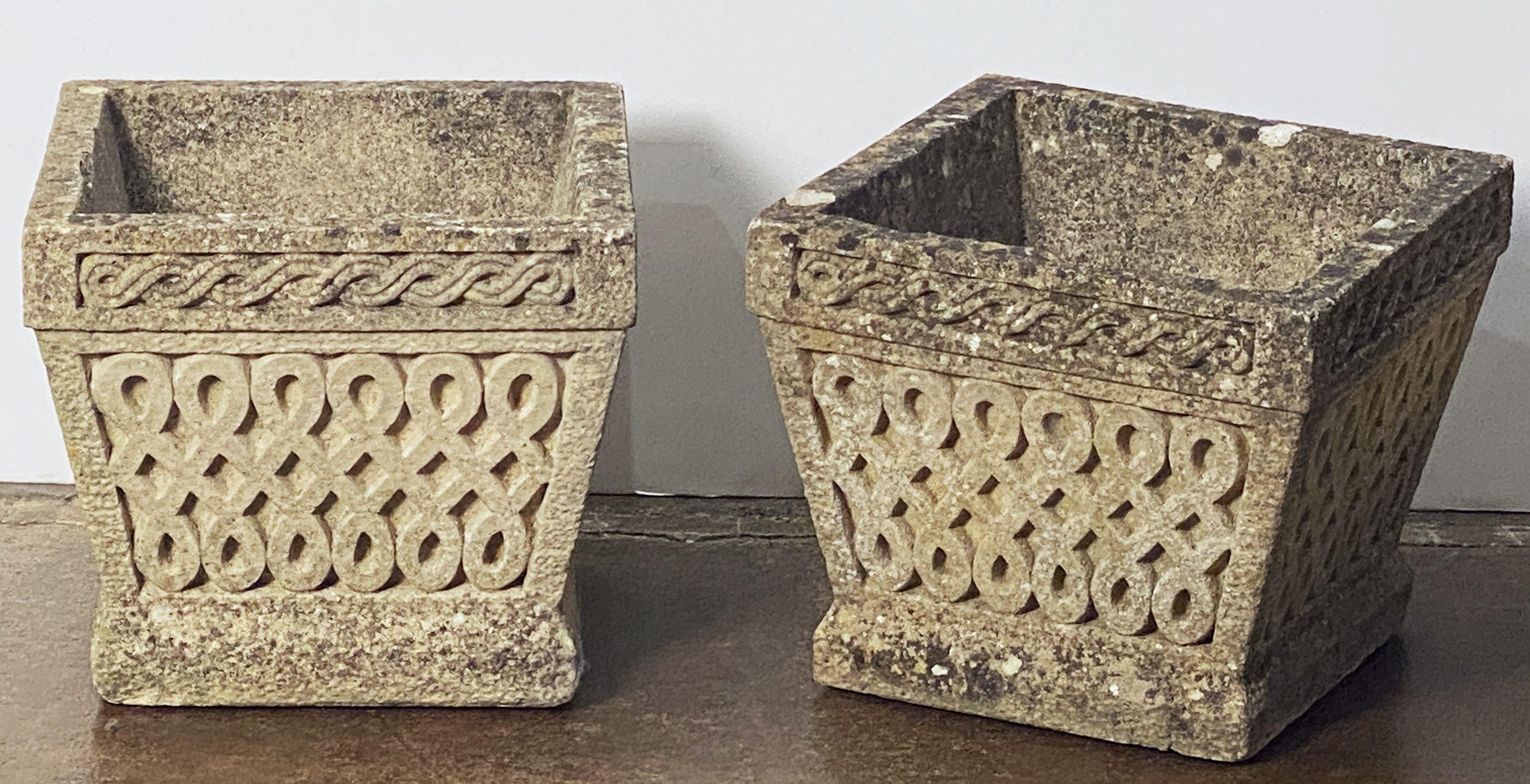 English Cotswold Studio Celtic Knot Garden Stone Square Planters or Pots from England For Sale