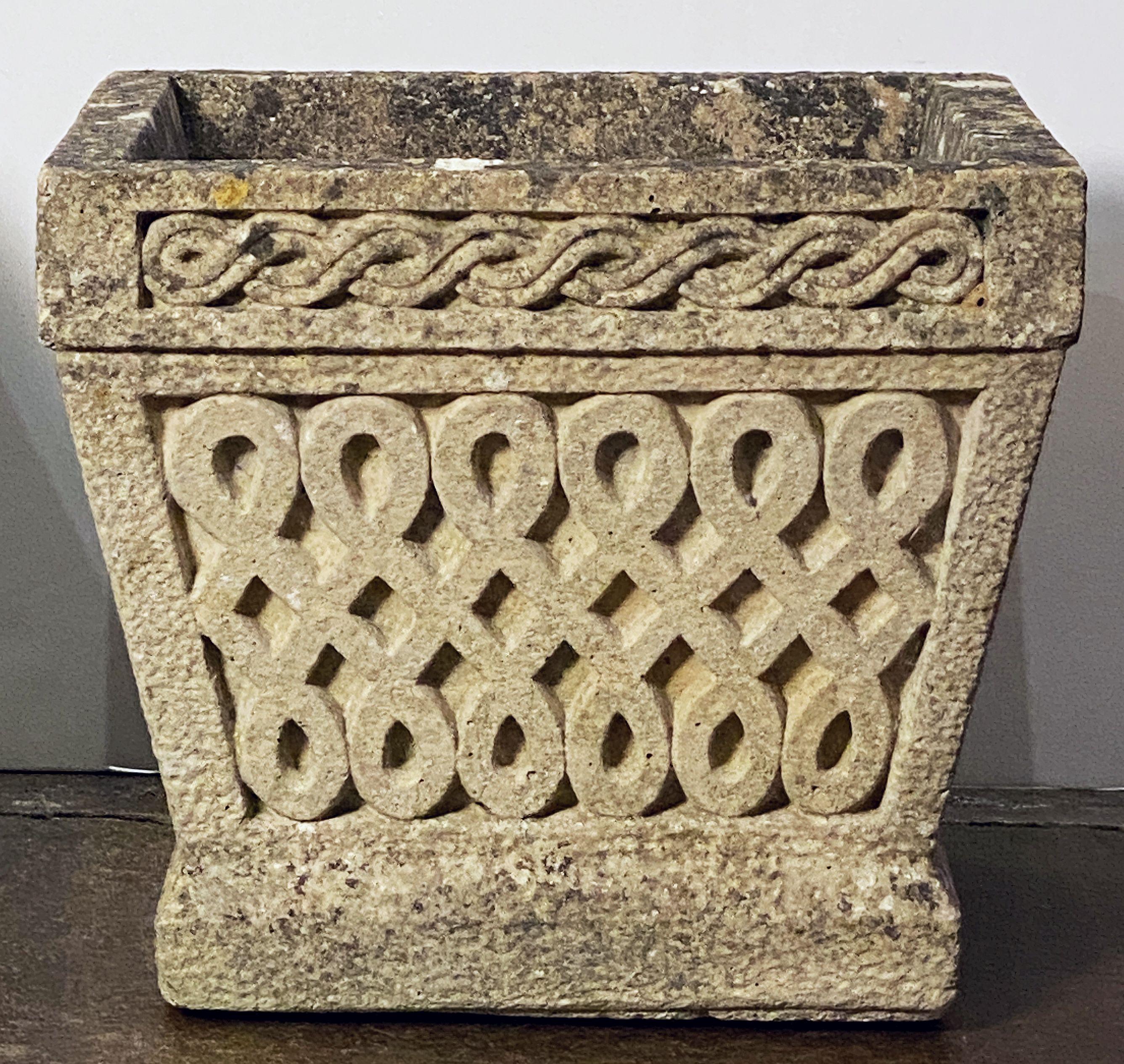 20th Century Cotswold Studio Celtic Knot Garden Stone Square Planters or Pots from England For Sale