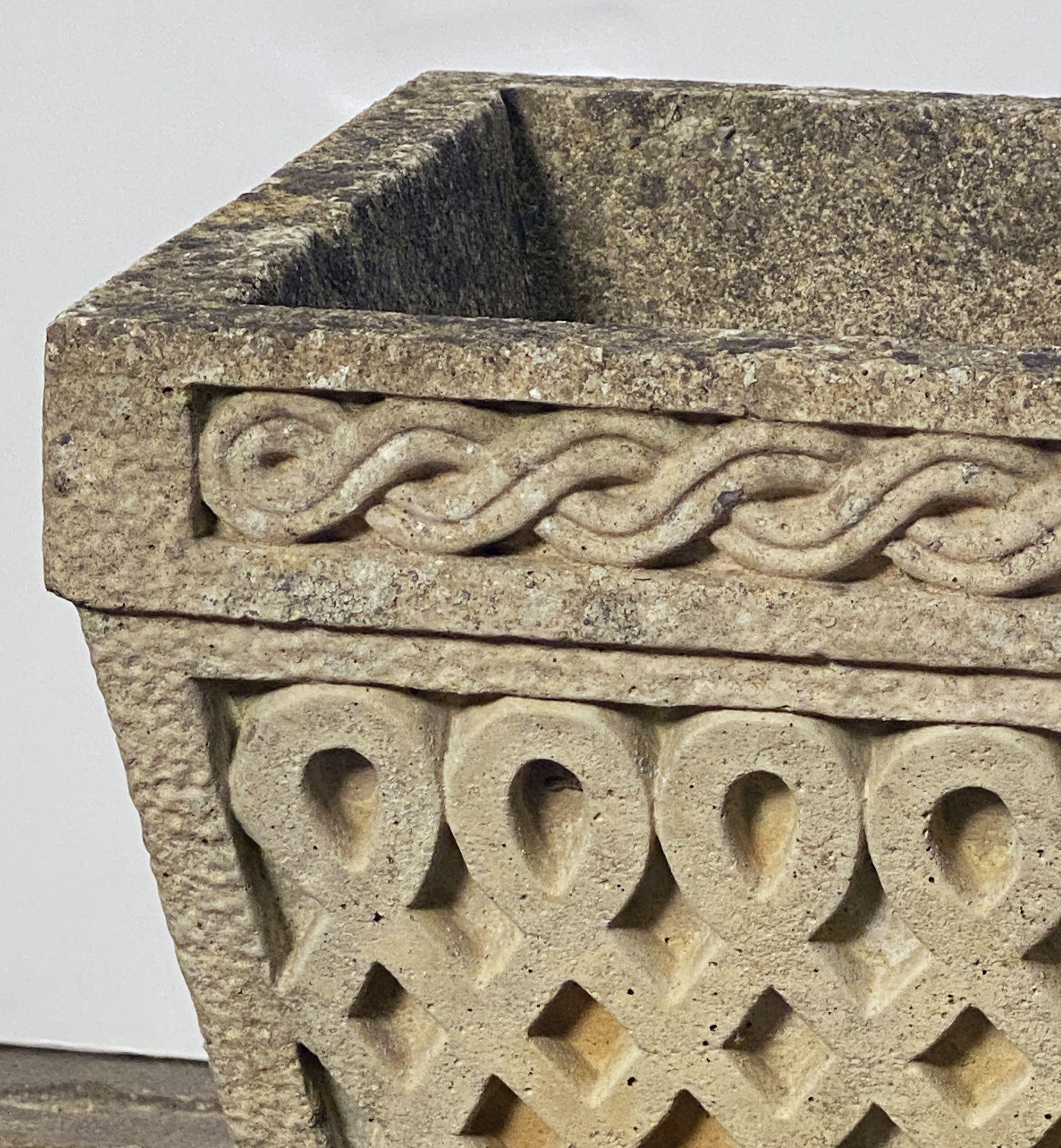 20th Century Cotswold Studio Celtic Knot Garden Stone Square Planters or Pots from England