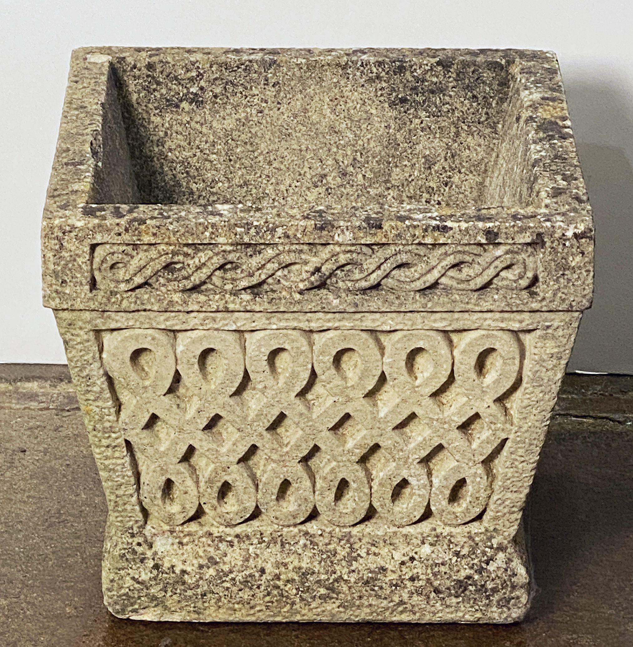 Cotswold Studio Celtic Knot Garden Stone Square Planters or Pots from England For Sale 2