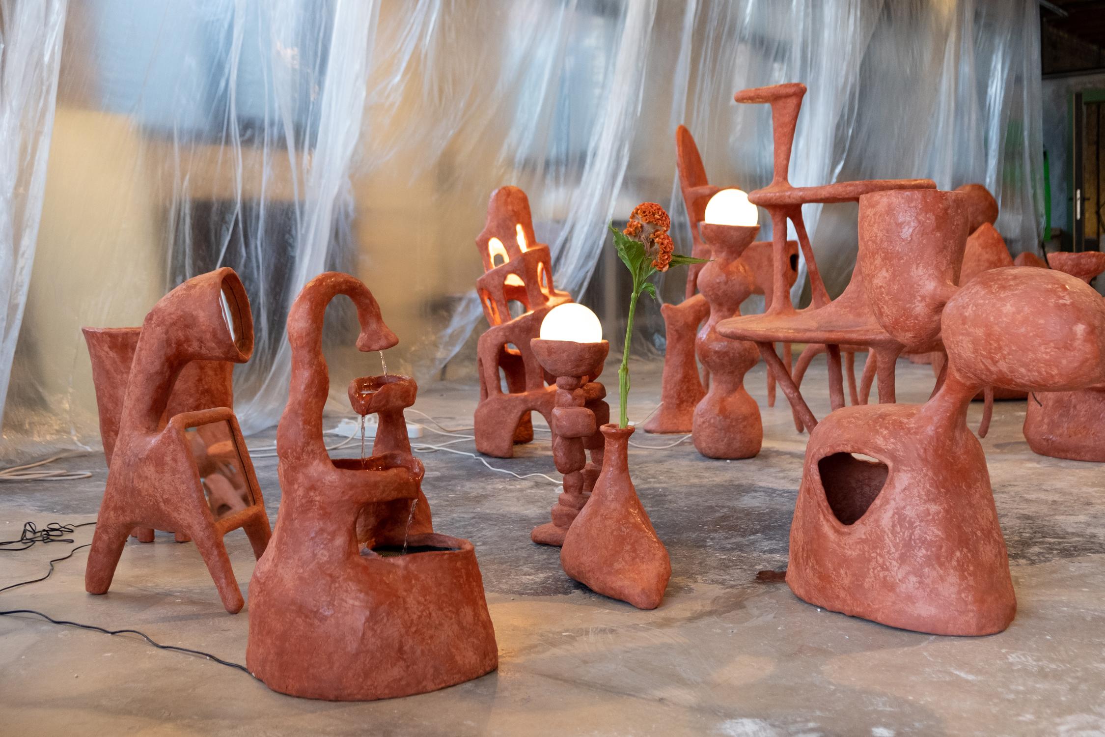 Clay Cotta Shelter Shelves by Decio Studio made at alfa.brussels for Everyday Gallery