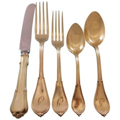 Cottage by Gorham Vermeil Sterling Silver Flatware Set Service 64 Pc Din J Mono