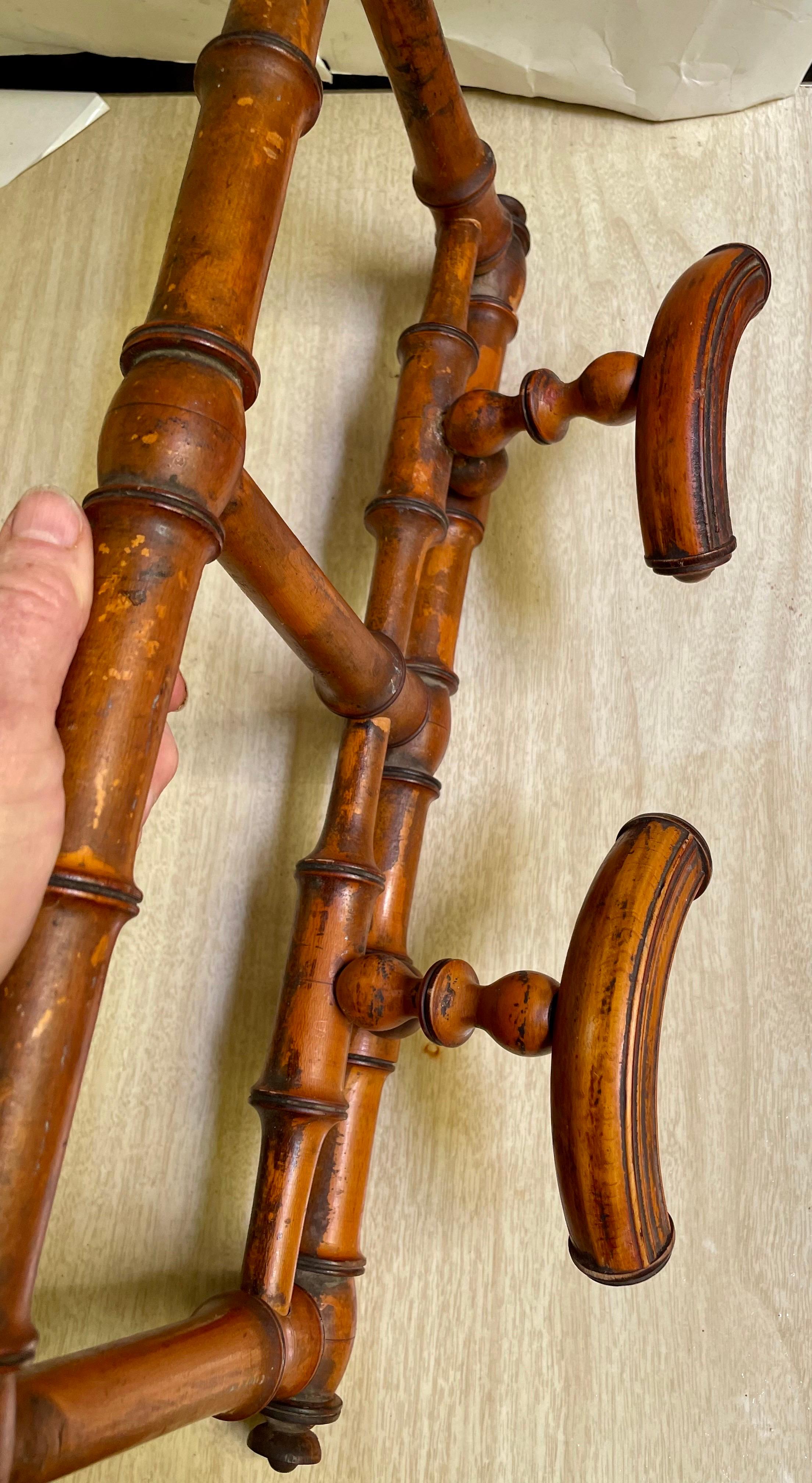 Cottage Country Rustic French Carved Faux Bamboo Hat & Coat Wall Rack Folding For Sale 7