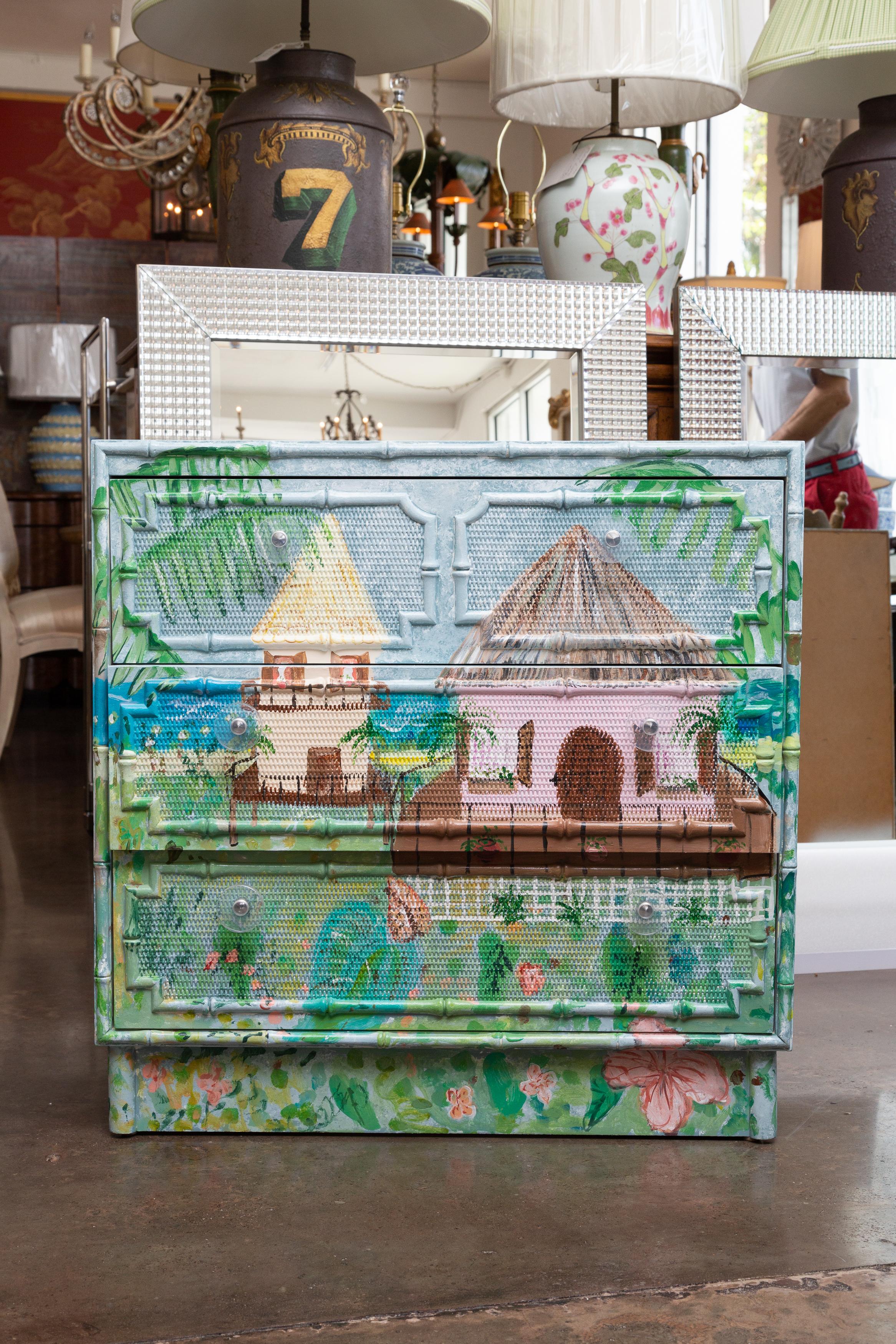 Cottage Hand Painted Chest of Drawers In Good Condition In WEST PALM BEACH, FL