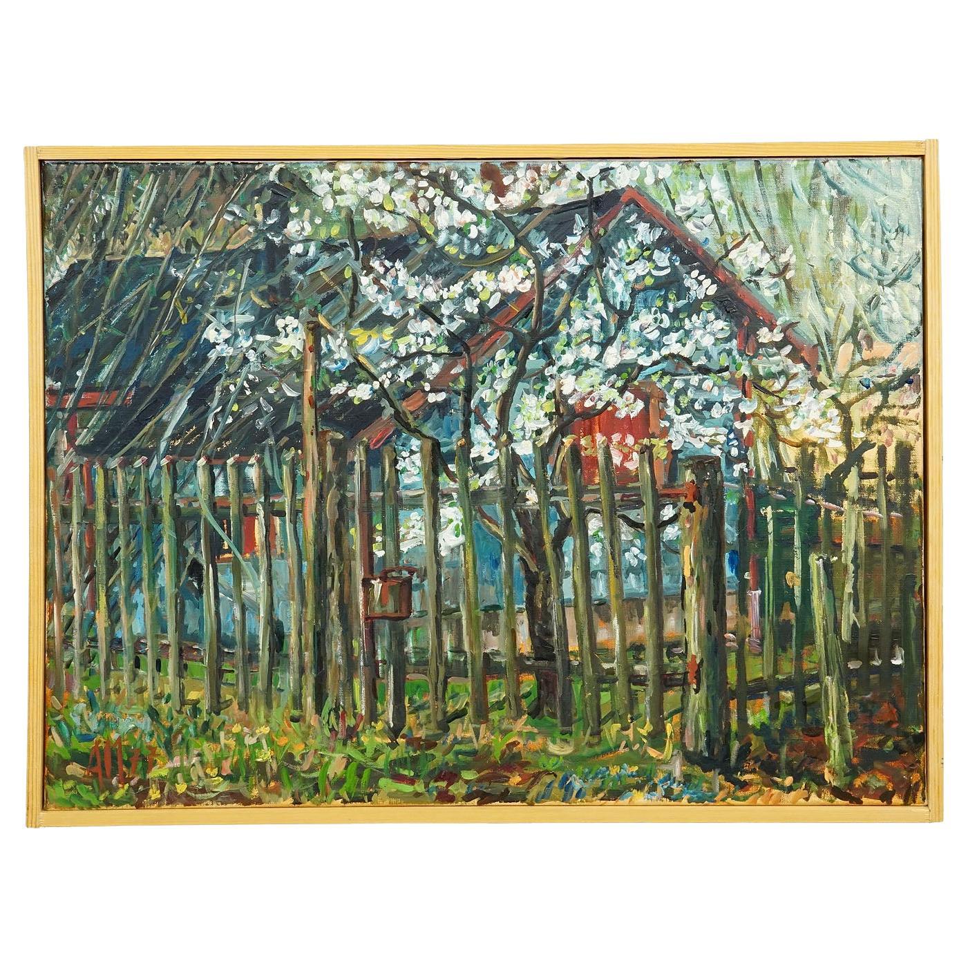 Cottage in Geilertshausen, 1977 – Oil Painting by Alexander Michael