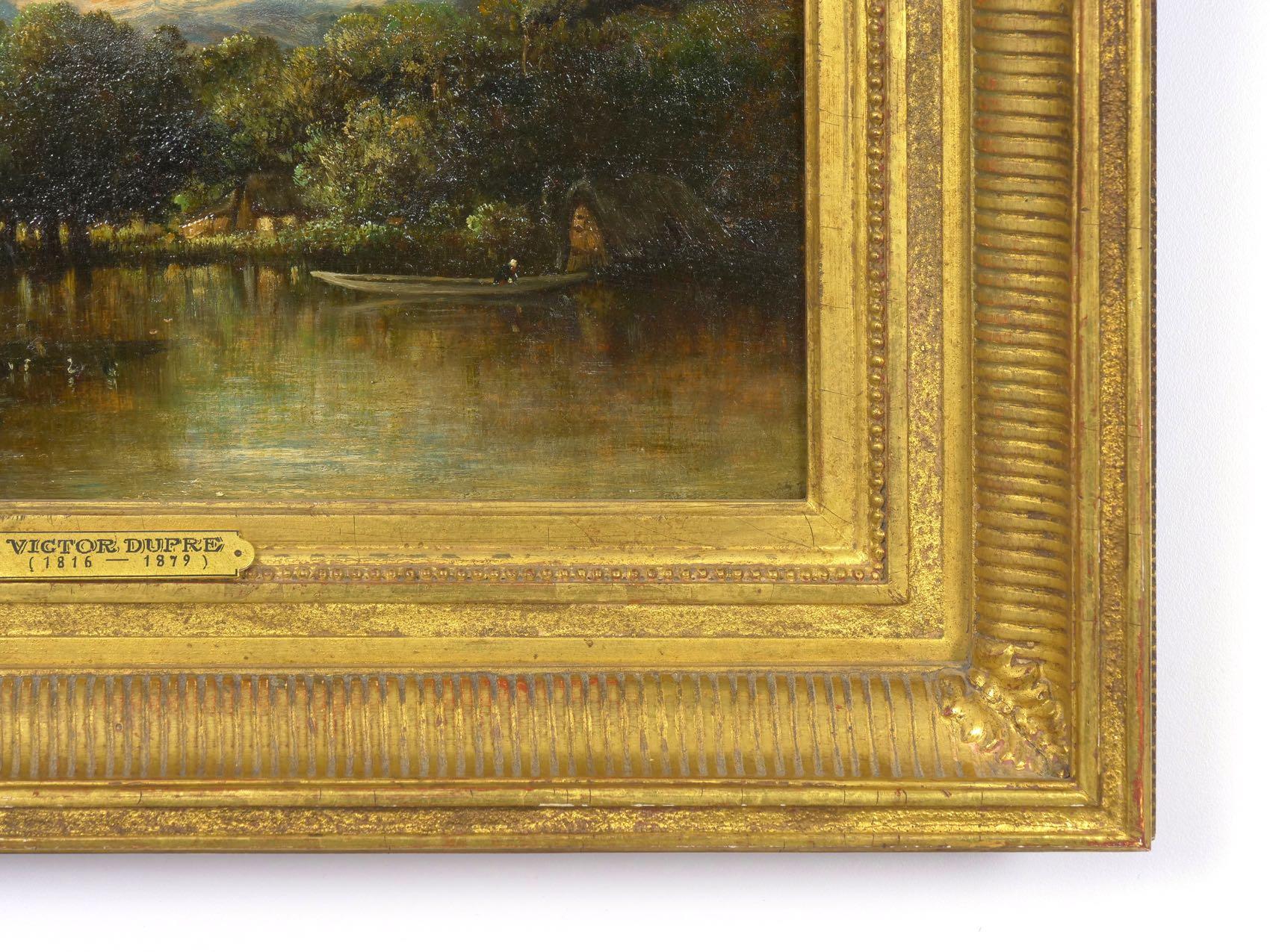 “Cottage on a Lake” Barbizon Oil Painting by Victor Dupré, circa 1850 5