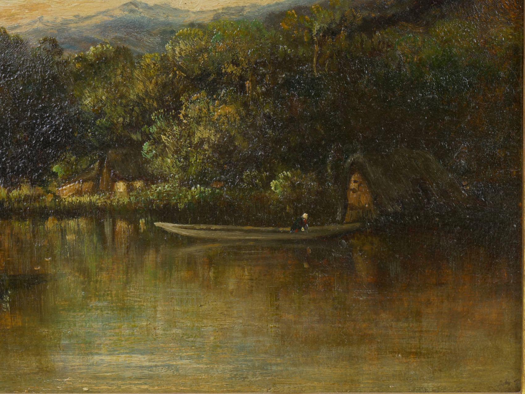 “Cottage on a Lake” Barbizon Oil Painting by Victor Dupré, circa 1850 In Good Condition In Shippensburg, PA