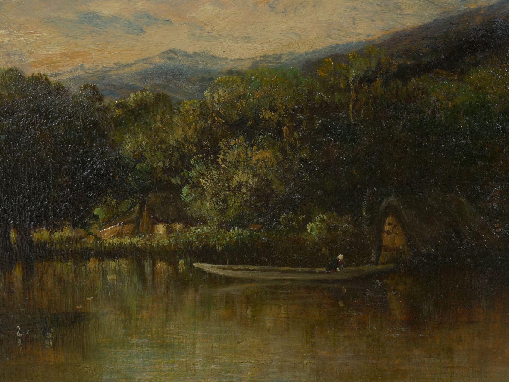 Wood “Cottage on a Lake” Barbizon Oil Painting by Victor Dupré, circa 1850