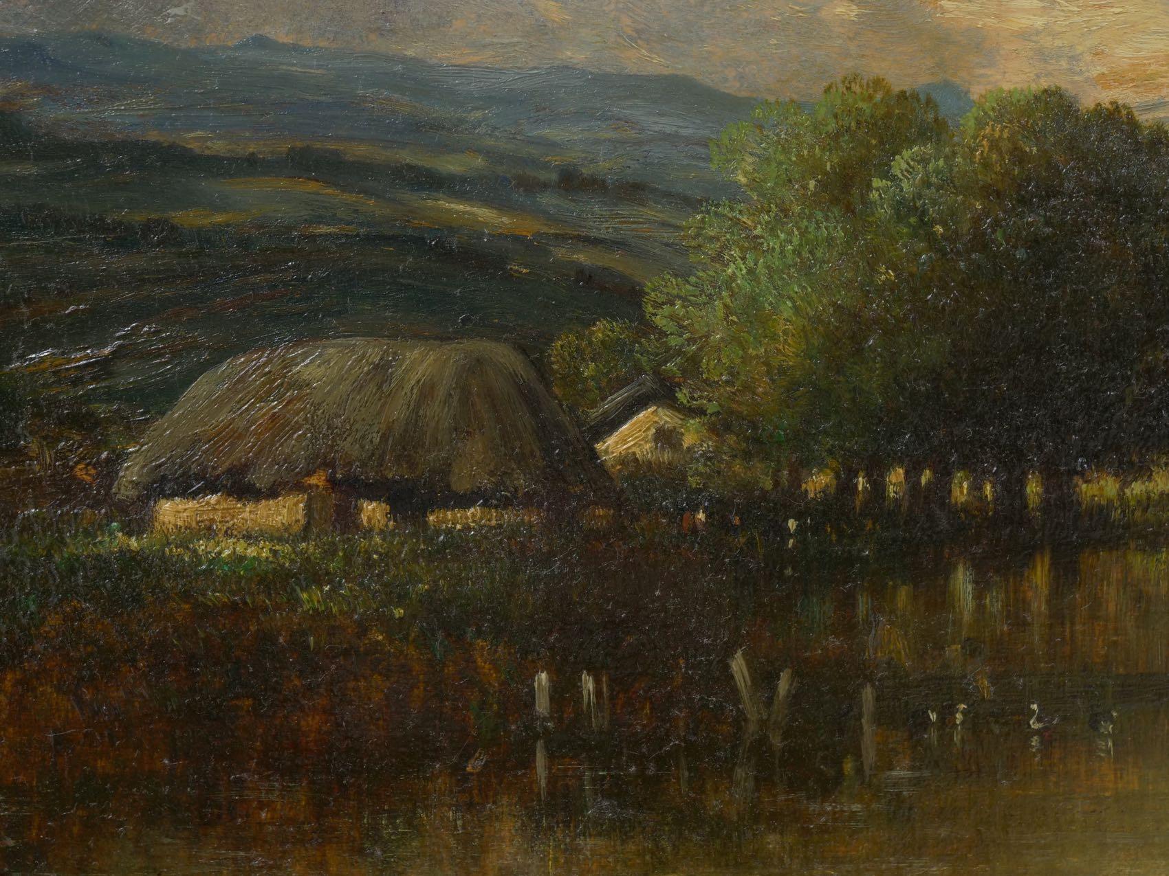 “Cottage on a Lake” Barbizon Oil Painting by Victor Dupré, circa 1850 1