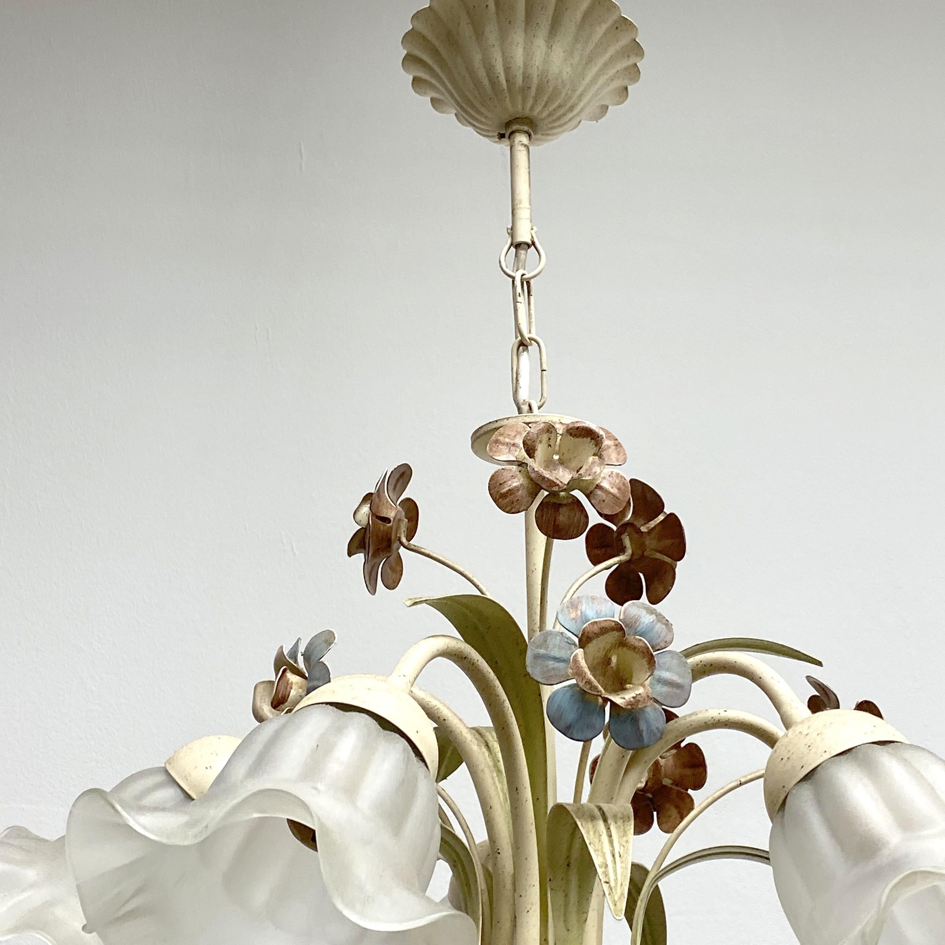 German Cottage Style Shabby Chic Florence Flower and Glass Chandelier Eglo Leuchten For Sale