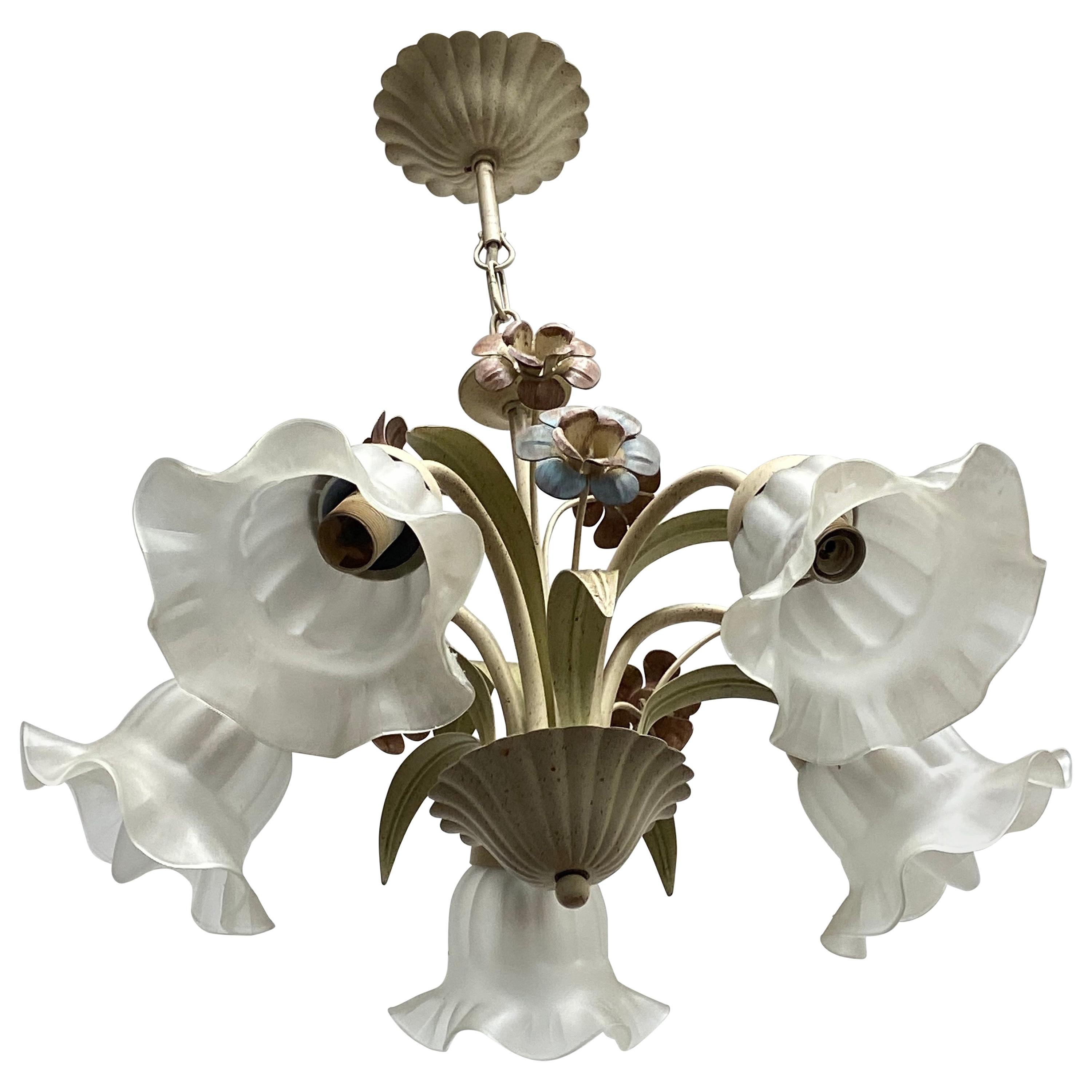 Cottage Style Shabby Chic Florence Flower and Glass Chandelier Eglo Leuchten For Sale