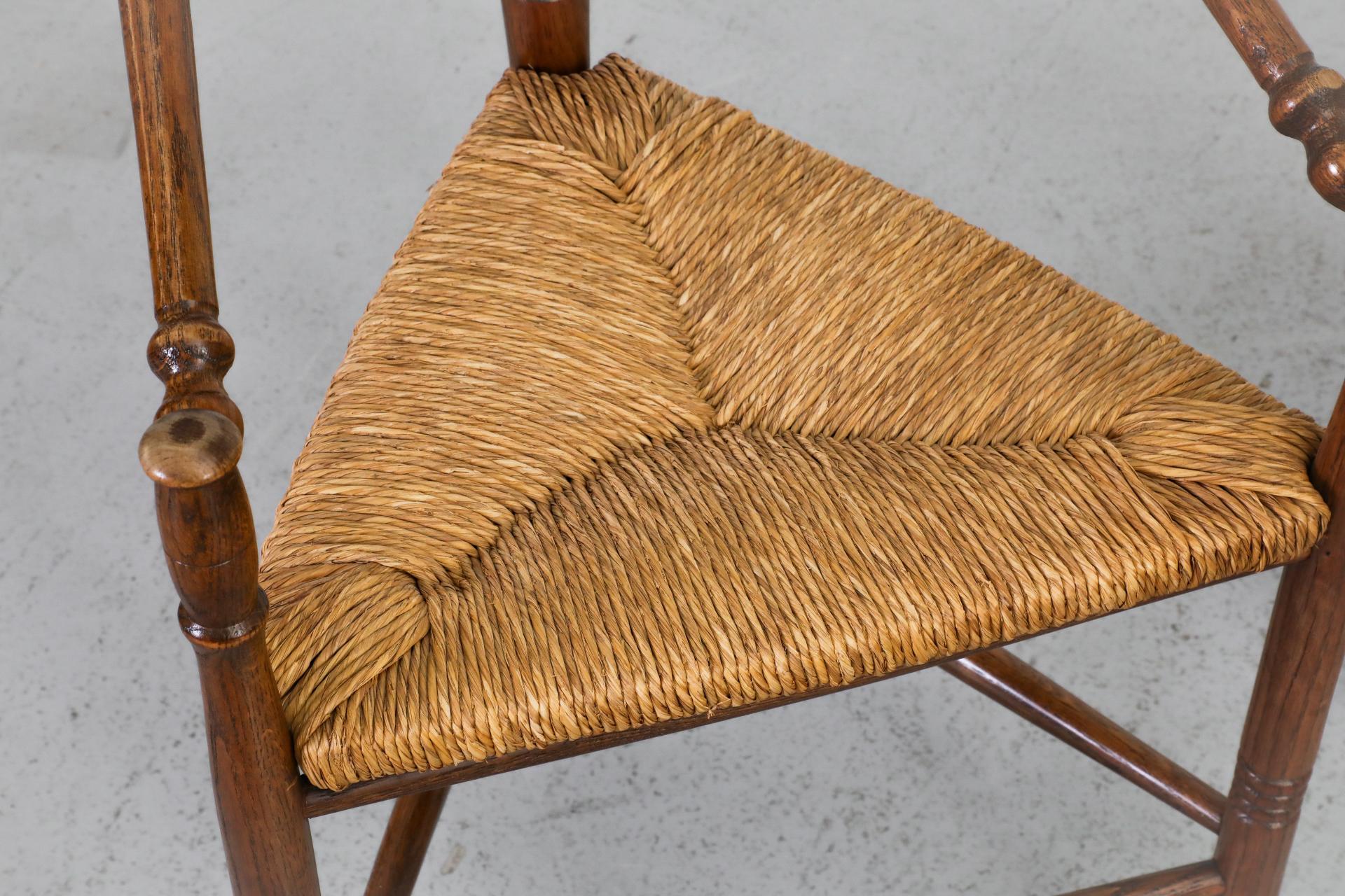 Cottage Style Tripod Dining or Accent Chairs with Triangular Rattan Seats For Sale 4