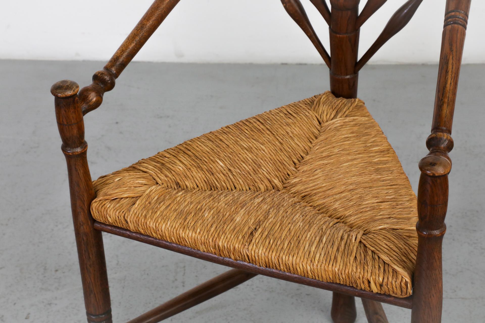Cottage Style Tripod Dining or Accent Chairs with Triangular Rattan Seats For Sale 1