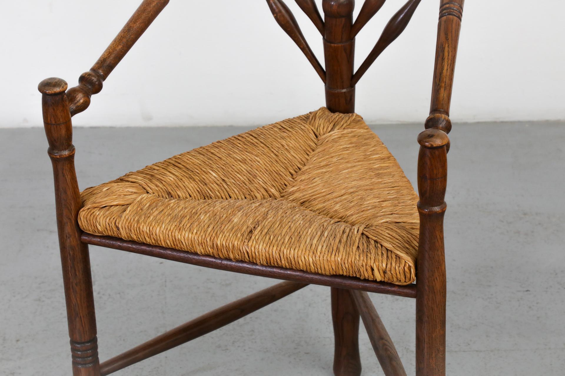 Cottage Style Tripod Dining or Accent Chairs with Triangular Rattan Seats For Sale 2