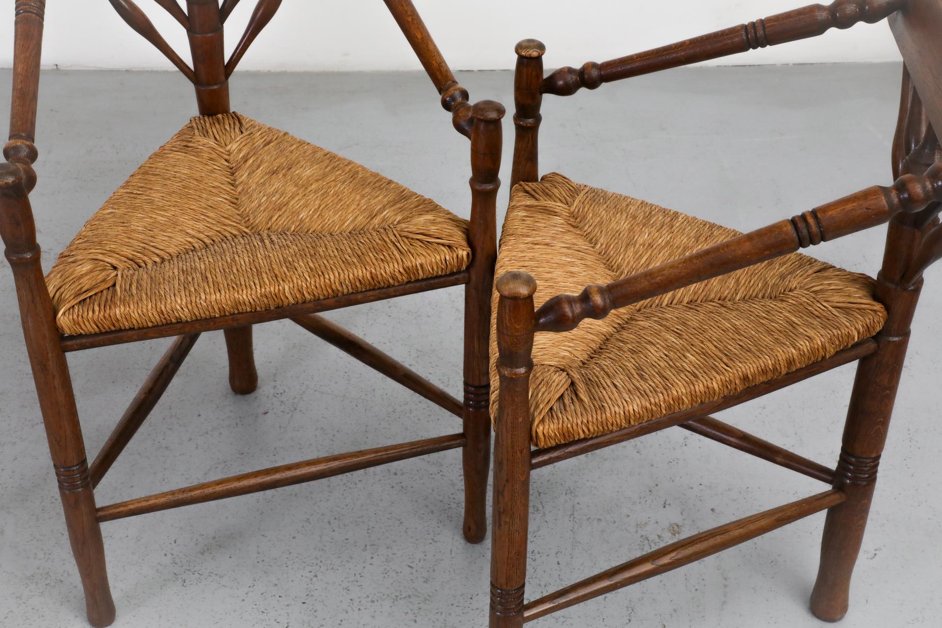 Cottage Style Tripod Dining or Accent Chairs with Triangular Rattan Seats For Sale 3