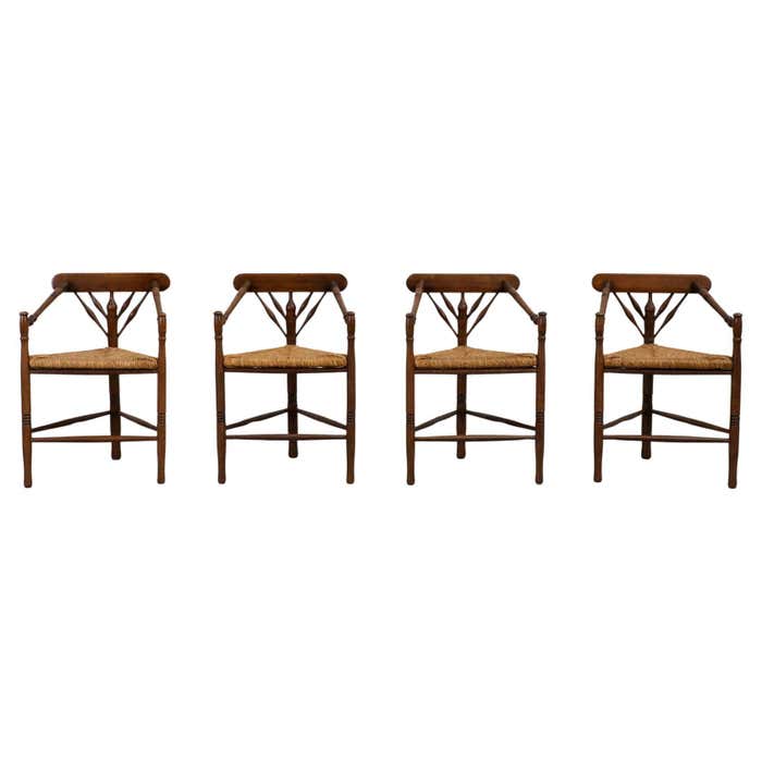 Cottage Style Tripod Dining or Accent Chairs with Triangular Rattan ...