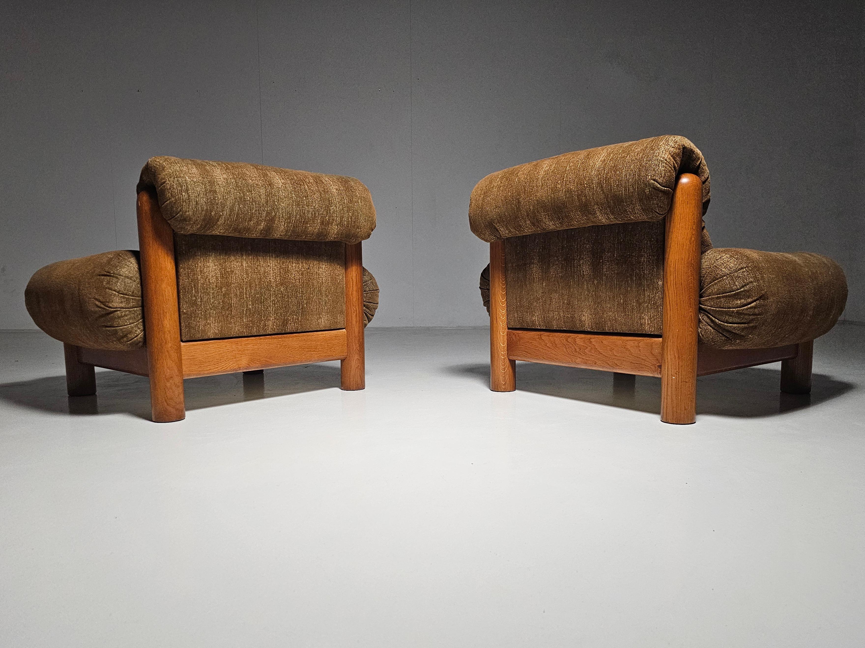 Loungesessel im Landhausstil xxl aus Eiche und Stoff, Deutschland, 1970er Jahre im Zustand „Gut“ im Angebot in amstelveen, NL