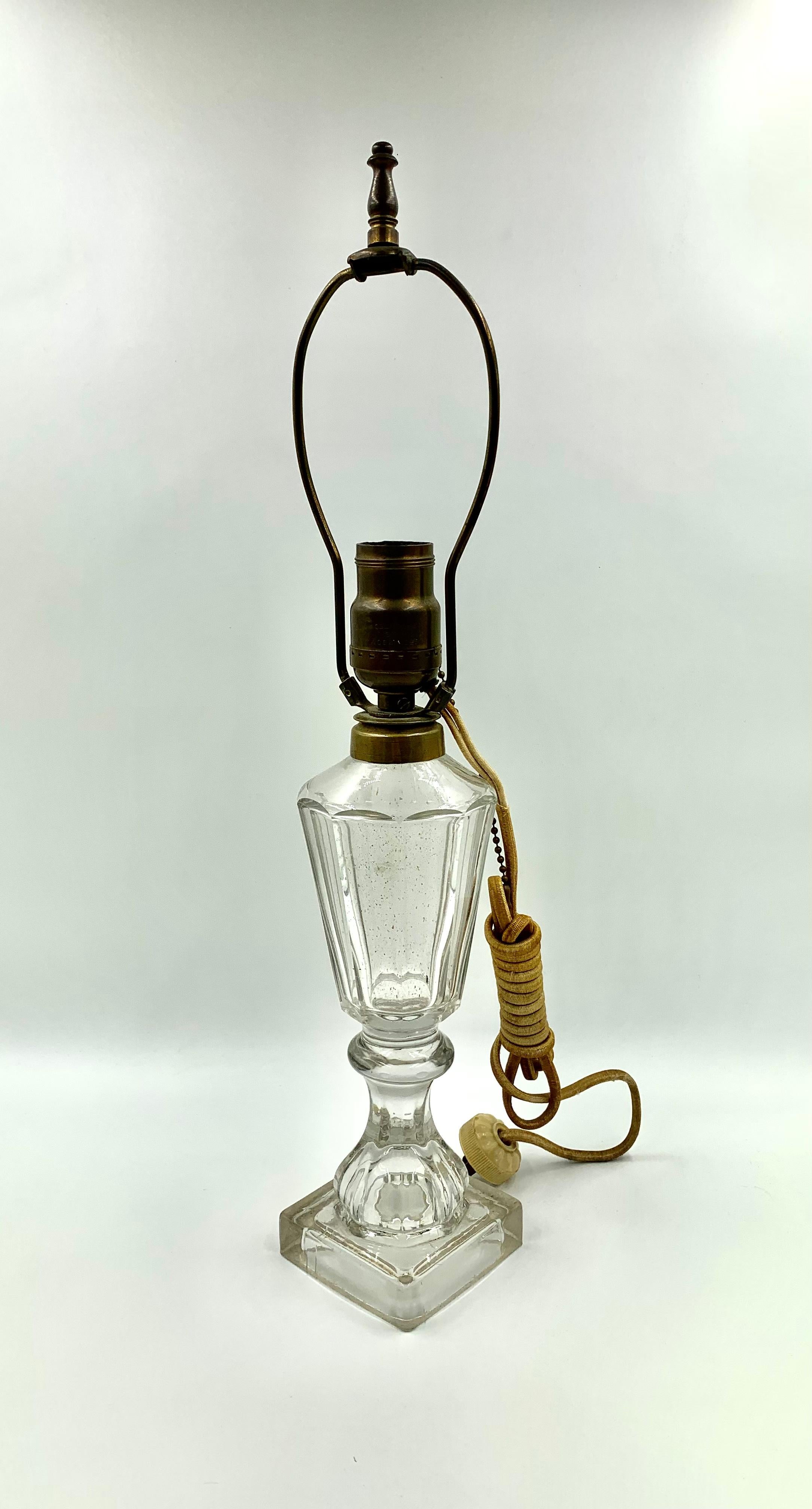 Cottagecore 19th Century Antique Hand Blown Glass Table Lamp, circa 1840 3