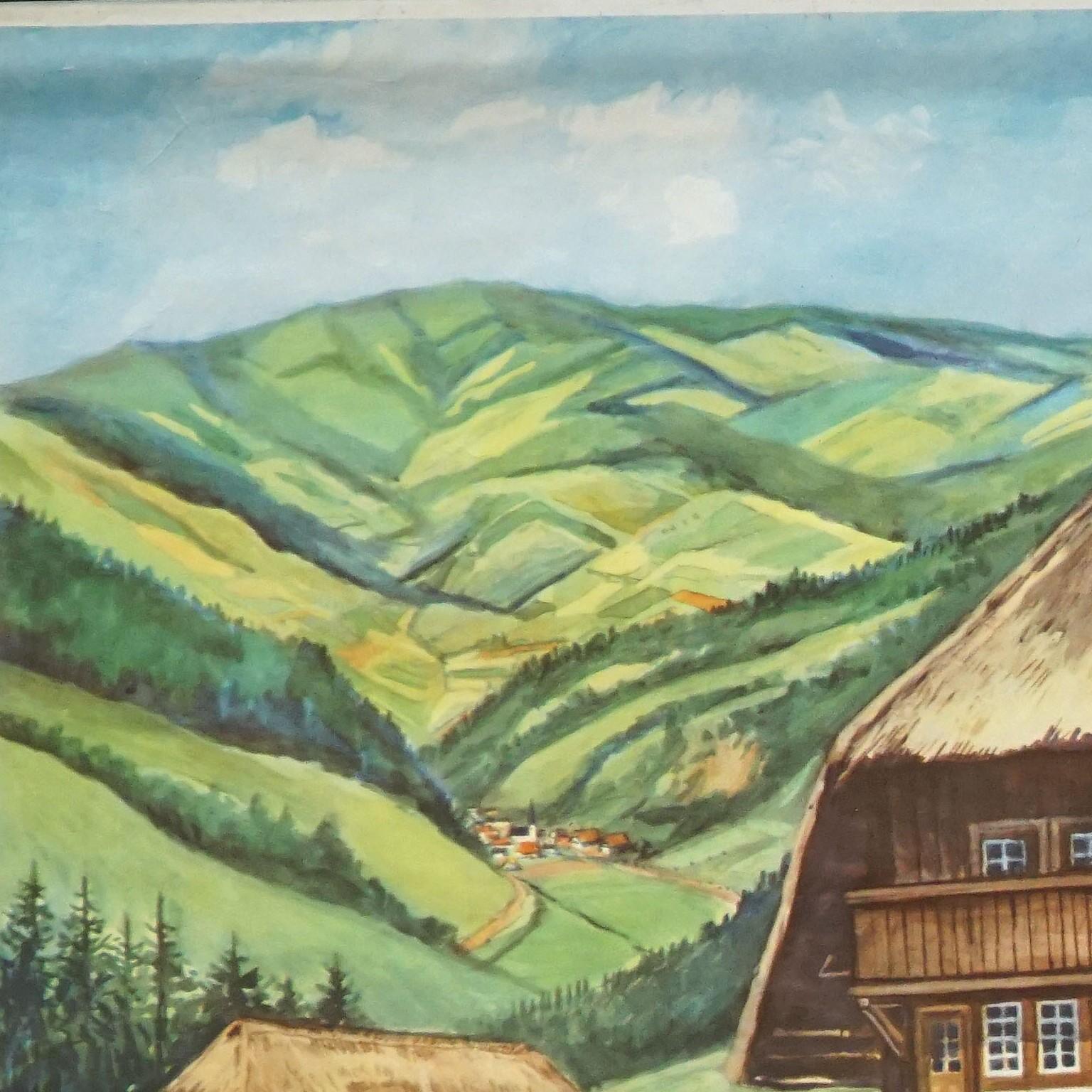 Cottagecore Mural Black Forest Farming House Vintage Rollable WallChart In Good Condition For Sale In Berghuelen, DE