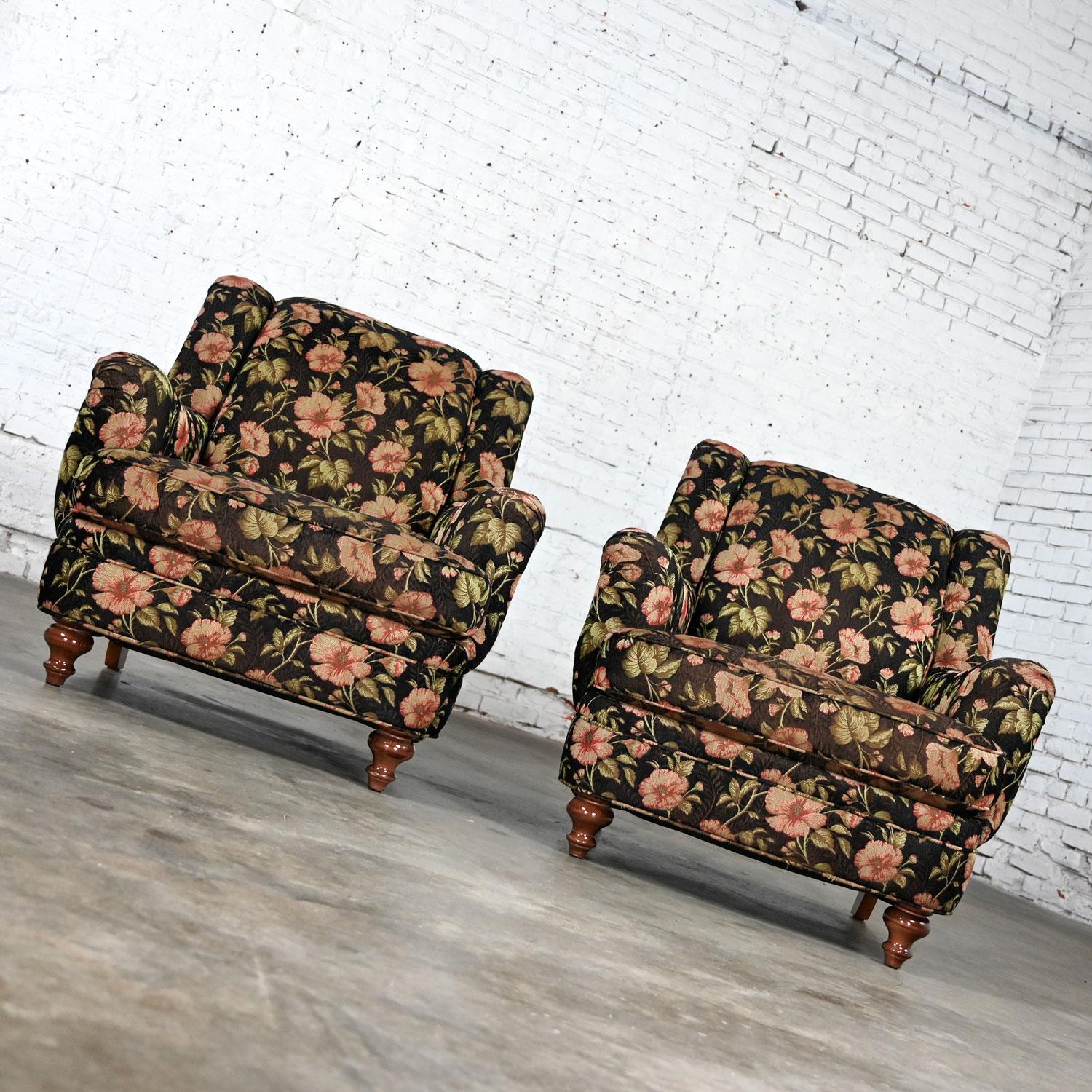 American Cottagecore Style Pair Floral Lounge Chairs Sam Moore Furniture Division Hooker For Sale