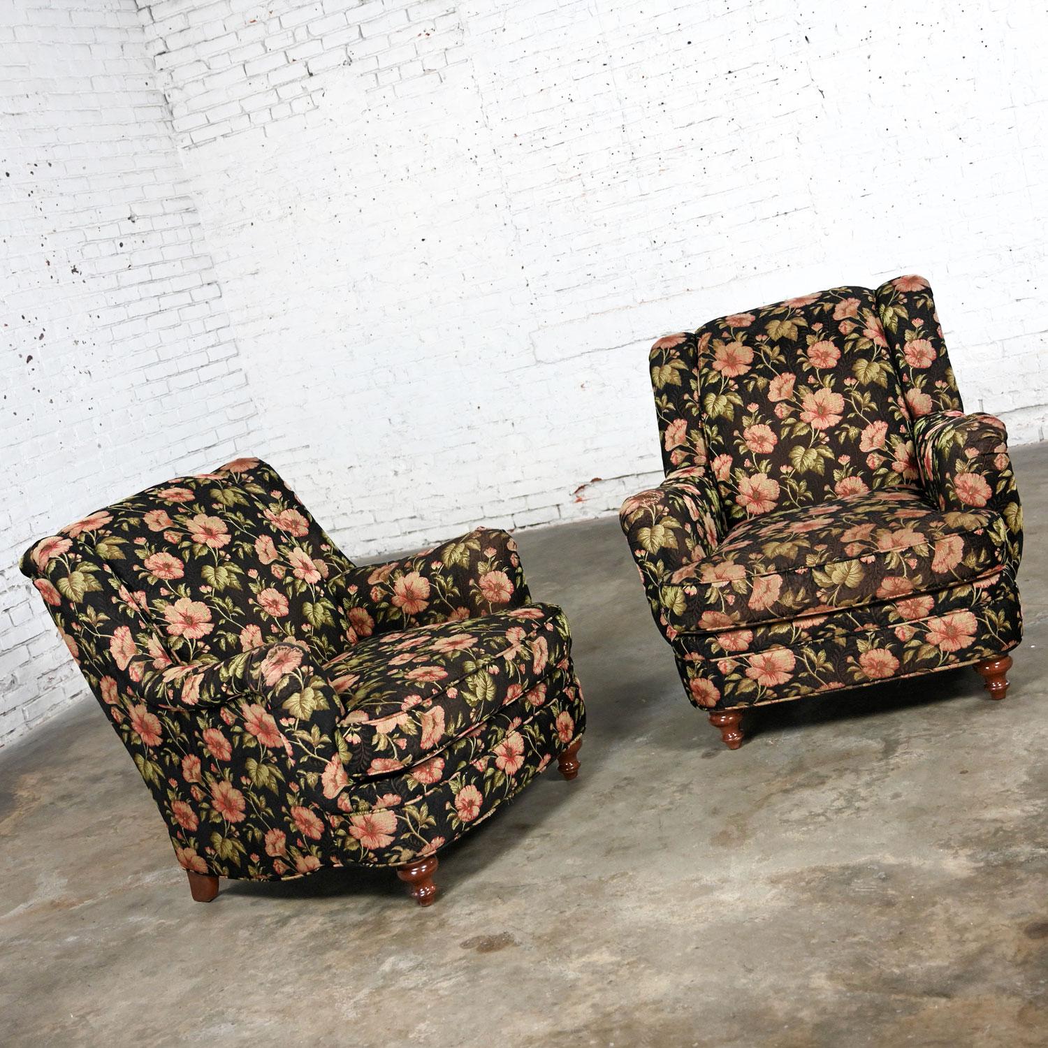 American Cottagecore Style Pair Floral Lounge Chairs Sam Moore Furniture Division Hooker For Sale
