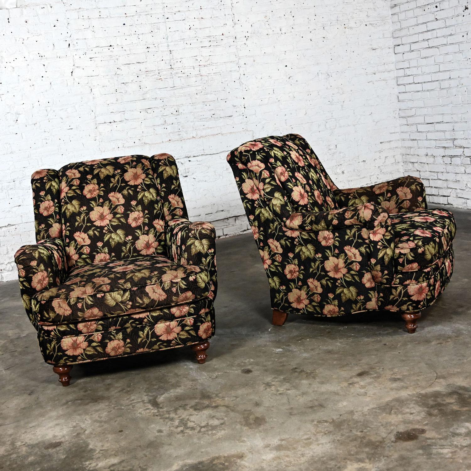 Fabric Cottagecore Style Pair Floral Lounge Chairs Sam Moore Furniture Division Hooker For Sale