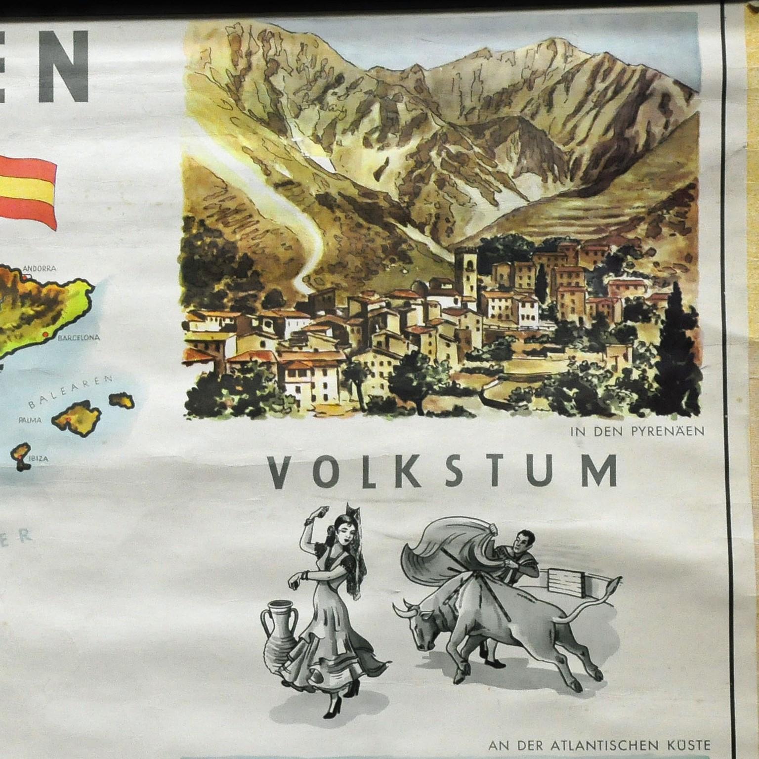Country Cottagecore Wall Chart Spain Landscape Culture Souvenir Rollable Map Poster For Sale